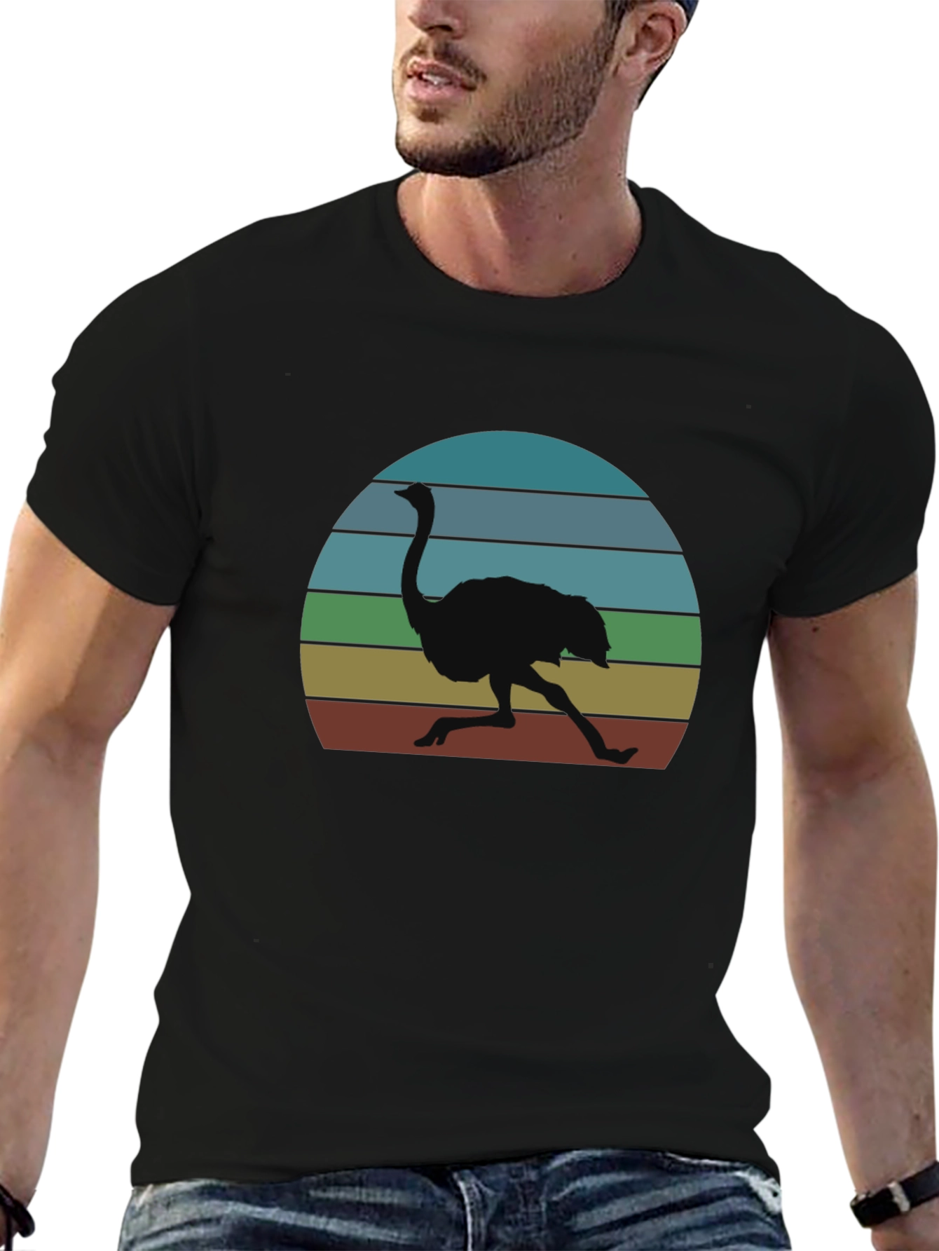 Black Retro Ostrich Sunset T-Shirt view 6