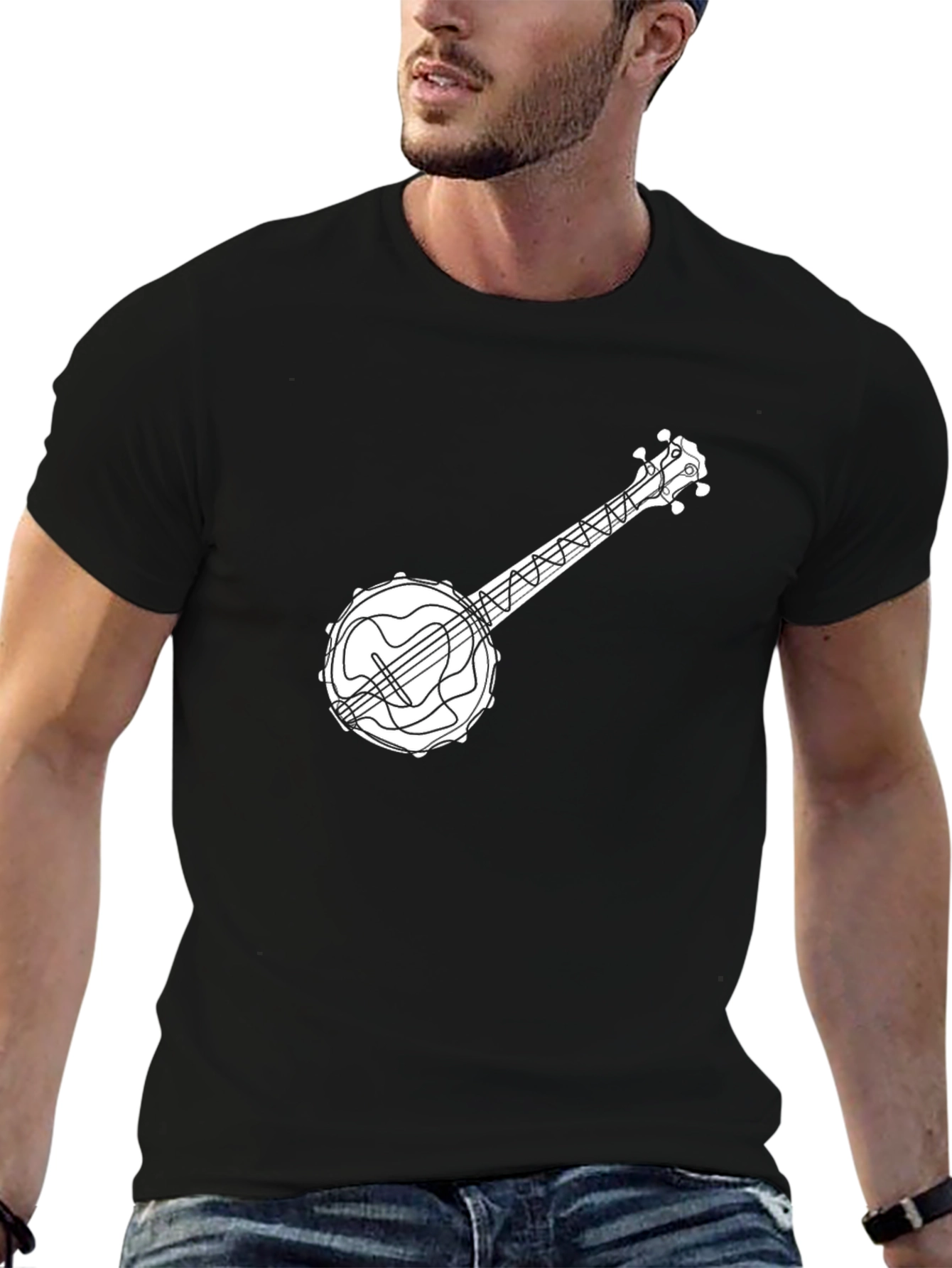 Black Banjo Graphic Tee - Music Lover's T-Shirt view 6
