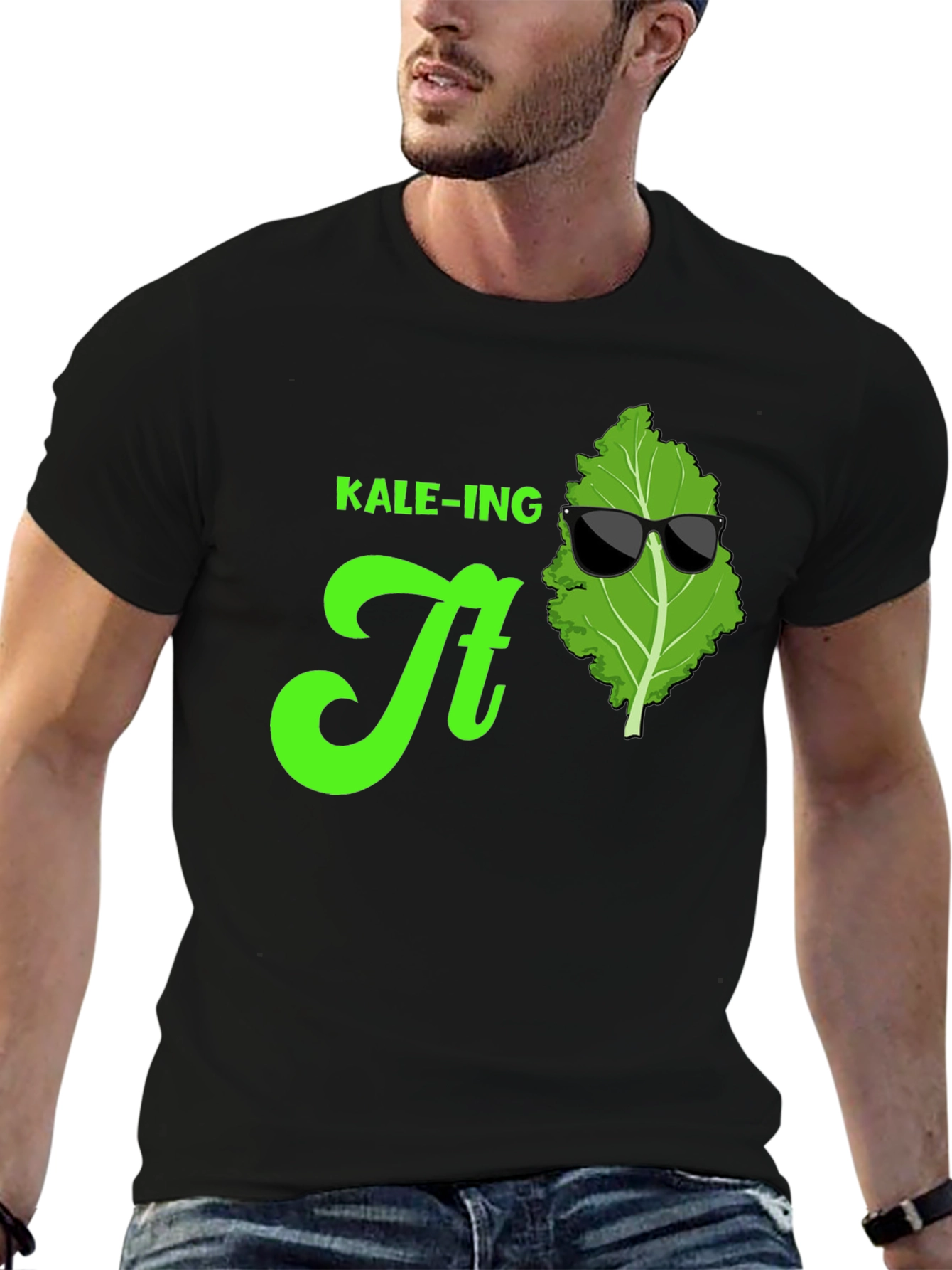 Black KALE-ING It T-Shirt: Cool Green Graphic Tee view 6