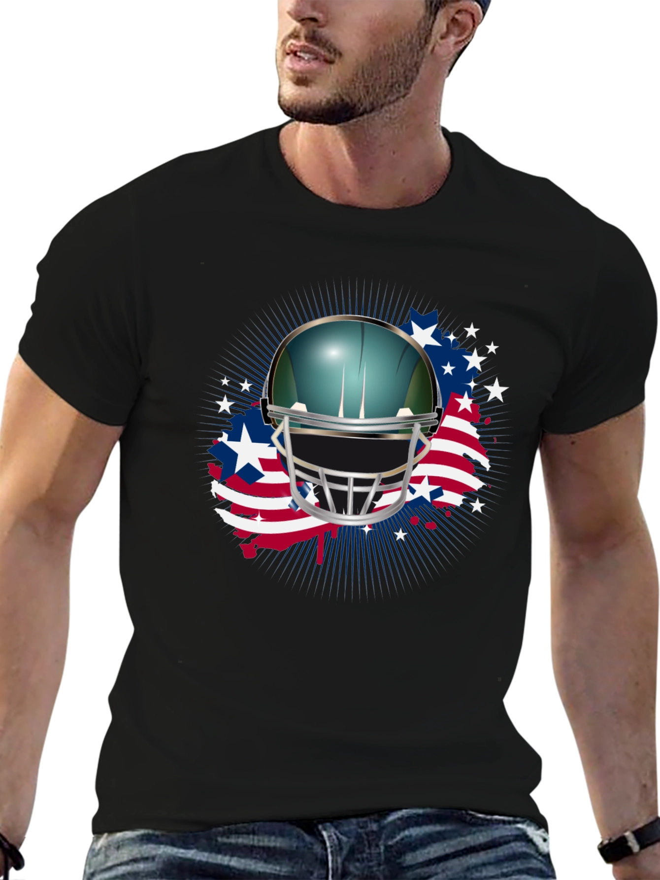 Patriotic Football Helmet Graphic Tee - 6