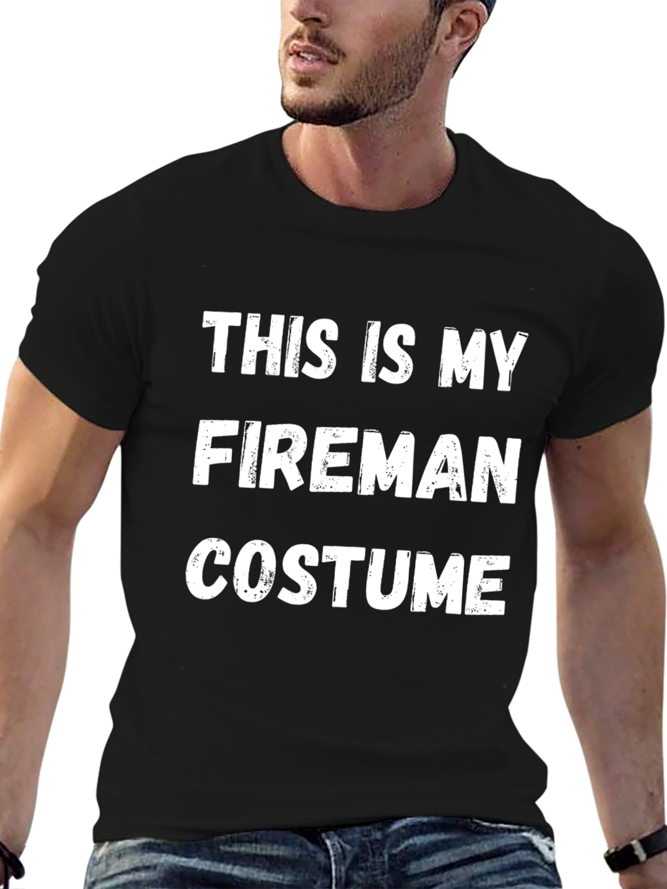 Black Funny Fireman Costume T-Shirt - Halloween Party Tee view 6