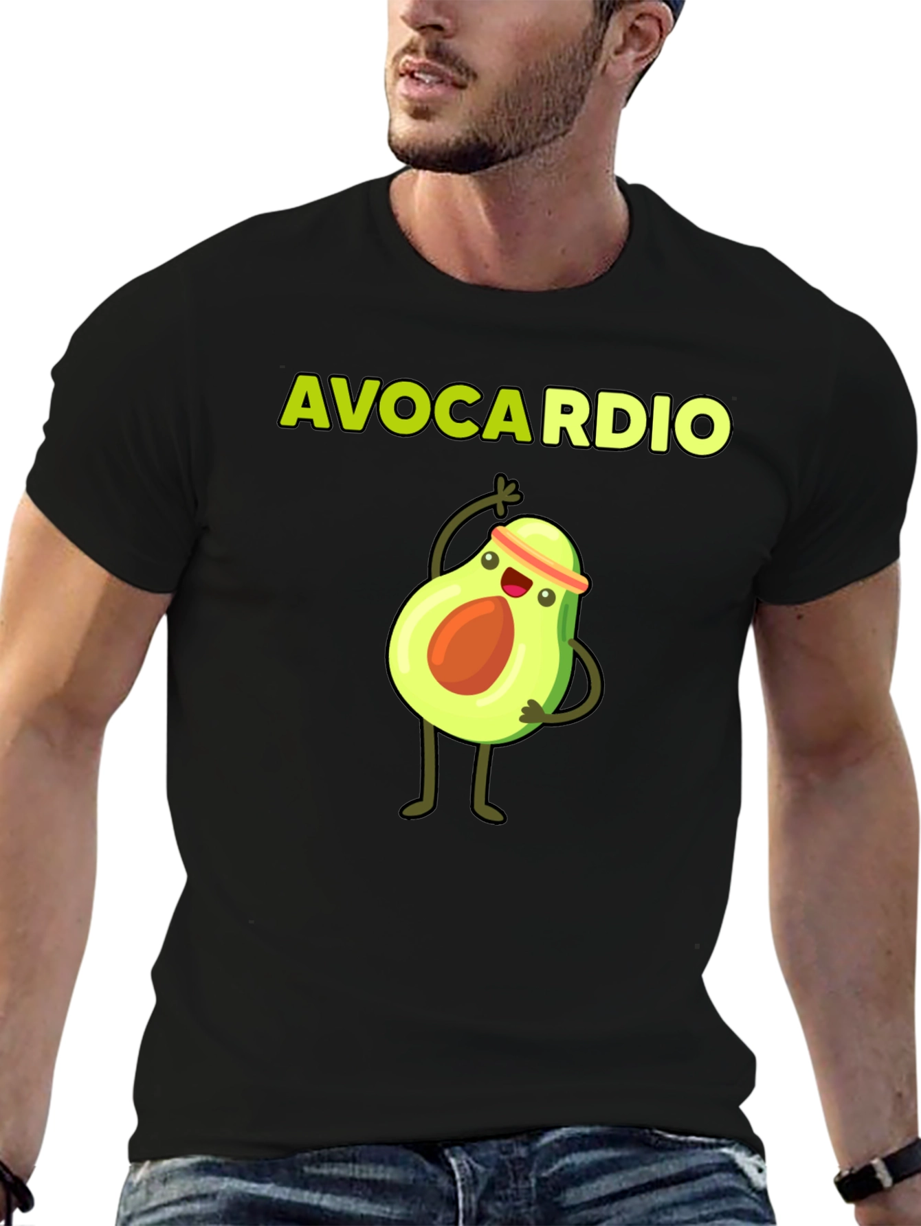 Black Avocardio Funny Workout T-Shirt view 6