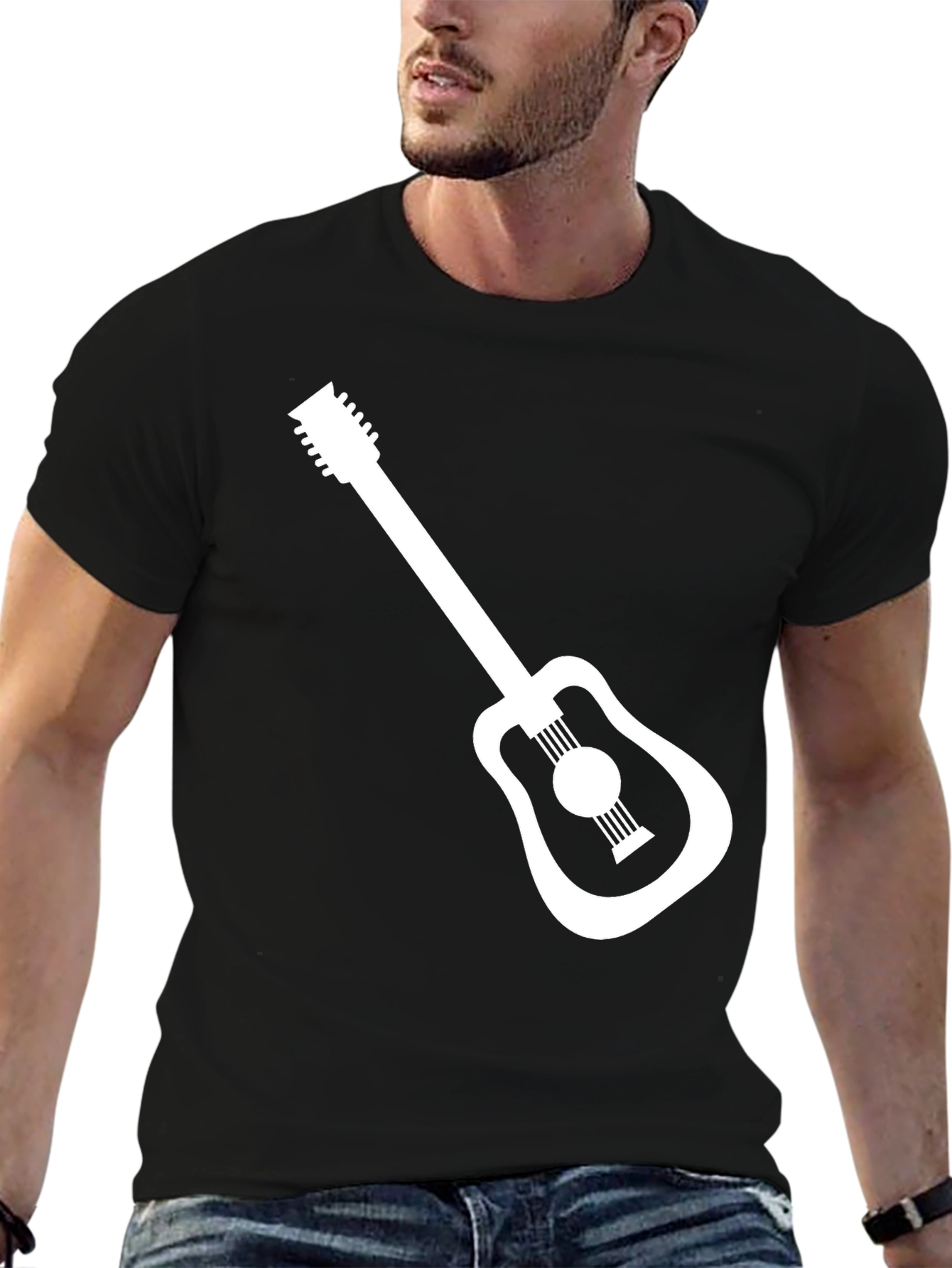 Black Guitar Graphic Tee - Black Cotton Casual T-Shirt view 6