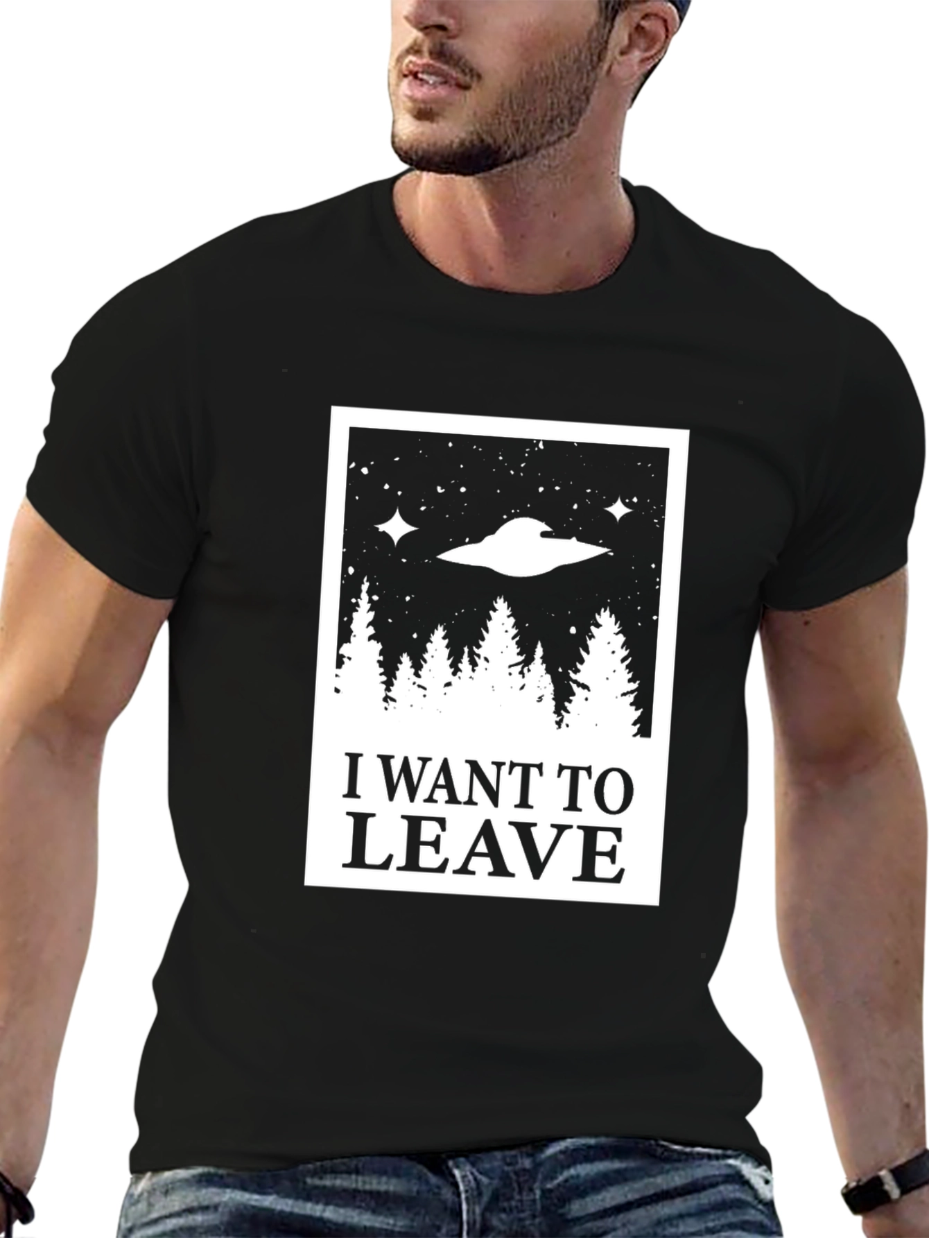I Want to Leave UFO Graphic Tee - Black Cotton Shirt - 6