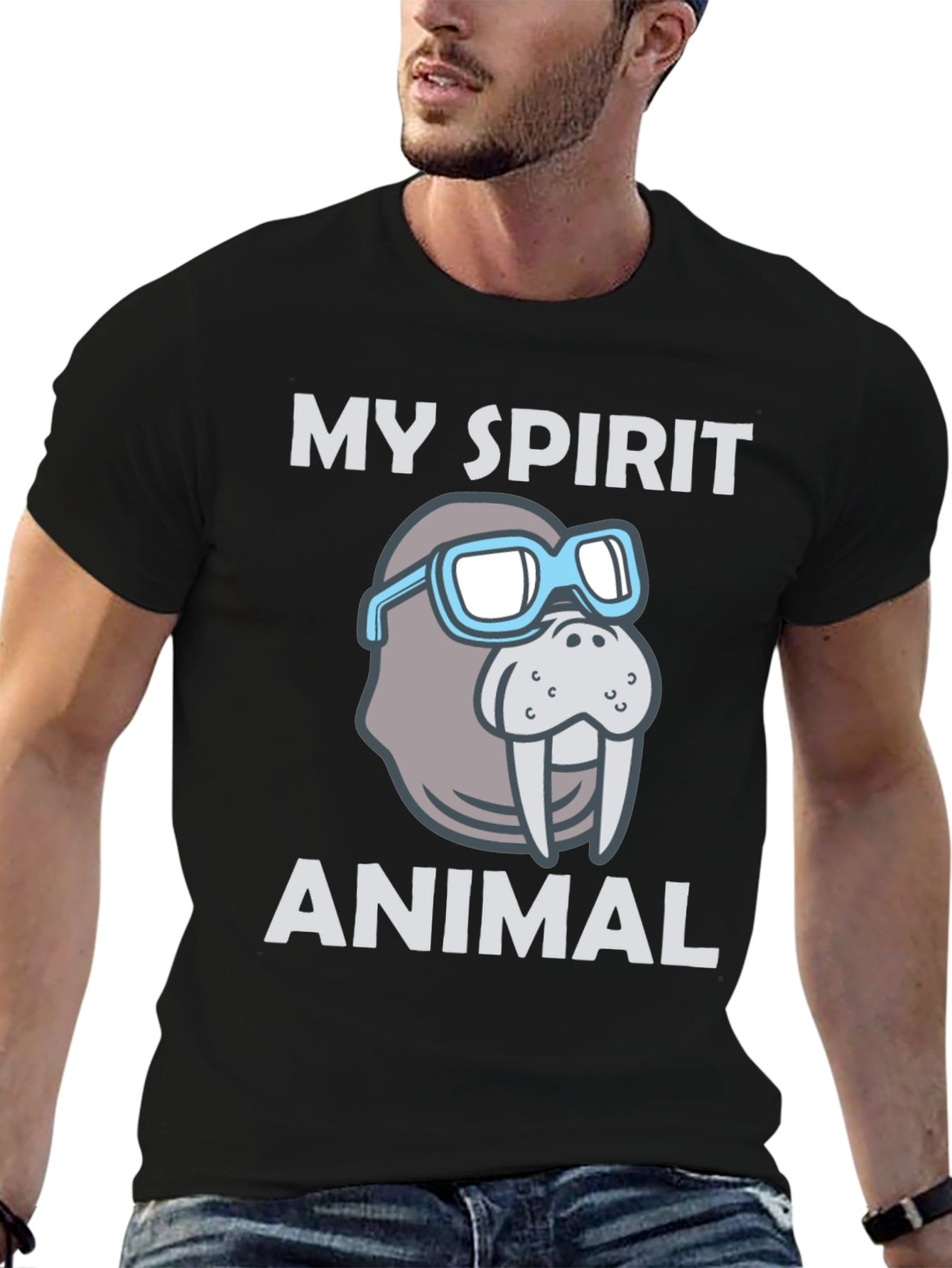Black My Spirit Animal Walrus Graphic T-Shirt view 6