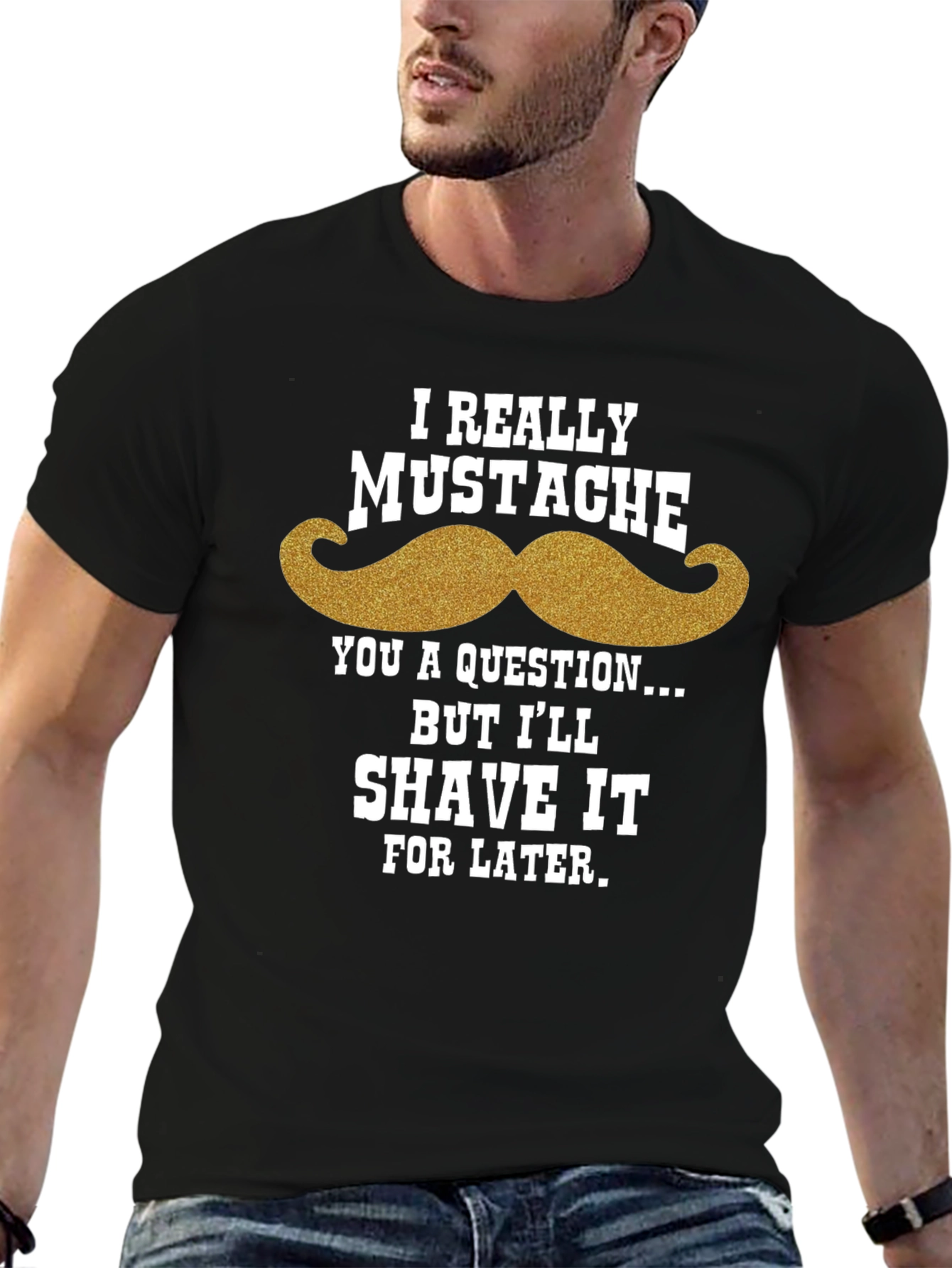 Black Mustache Question Men's T-Shirt - Funny Humor Tee view 6