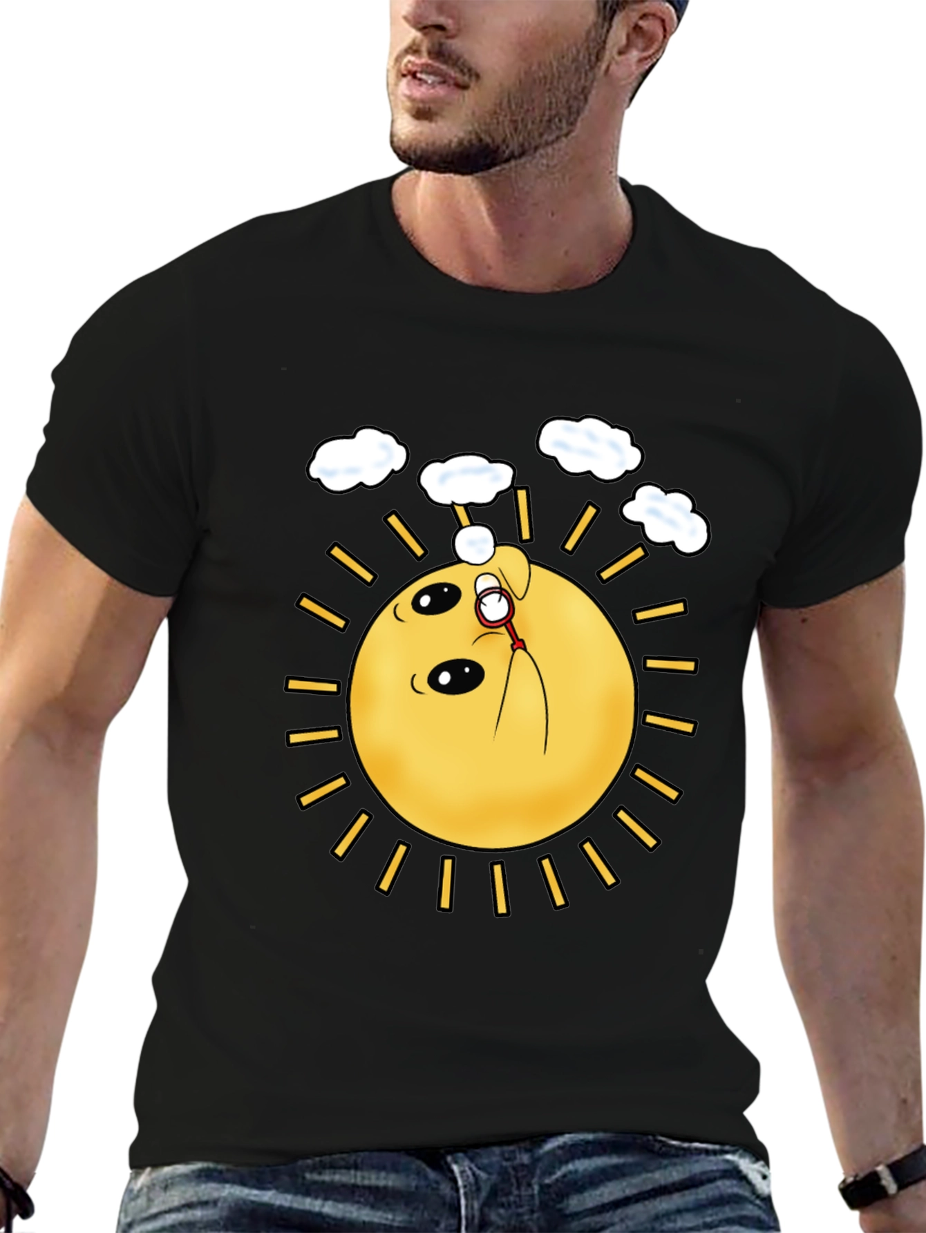 Black Funny Sun Blowing Bubbles Graphic Tee view 6