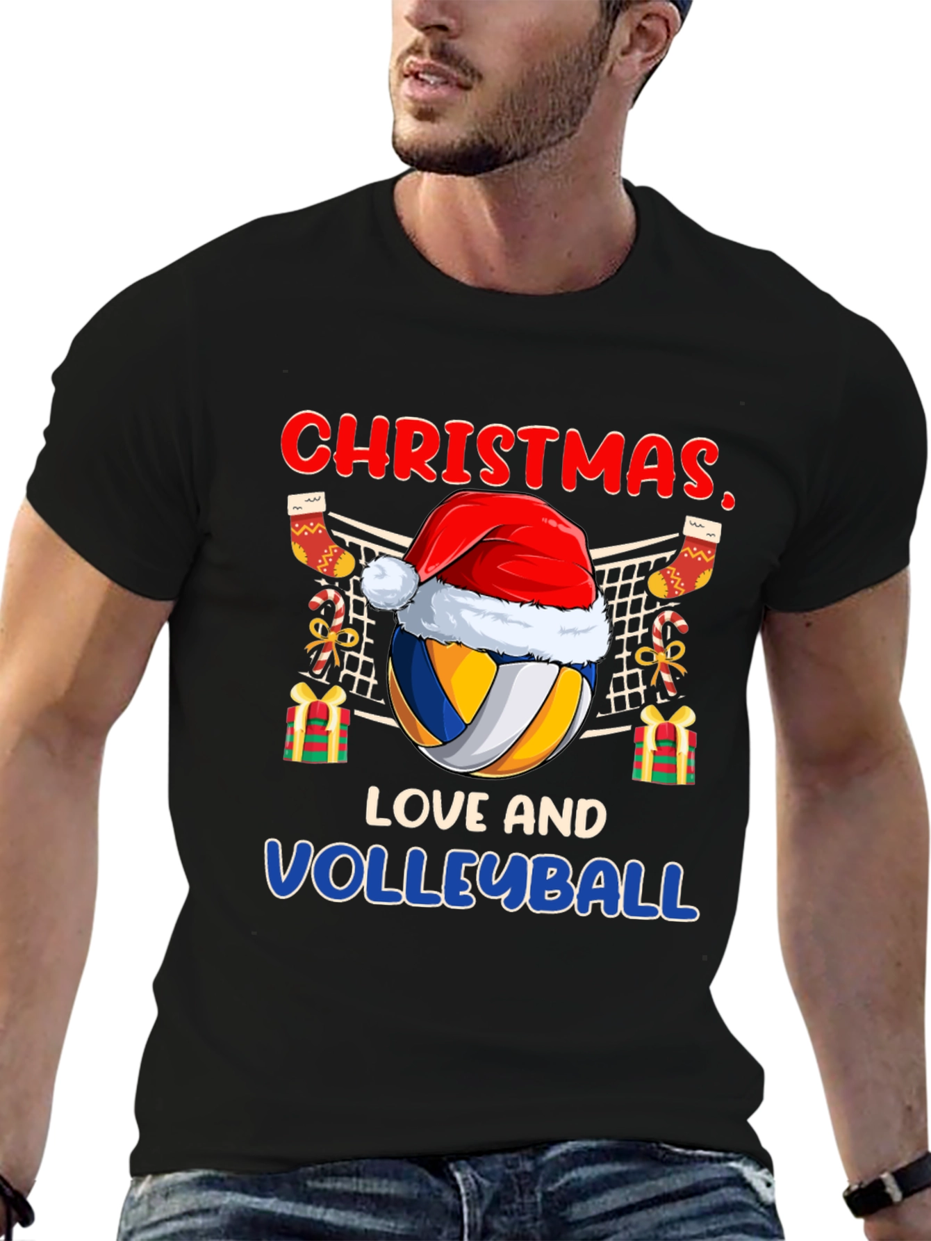 Black Christmas Love and Volleyball T-Shirt view 6