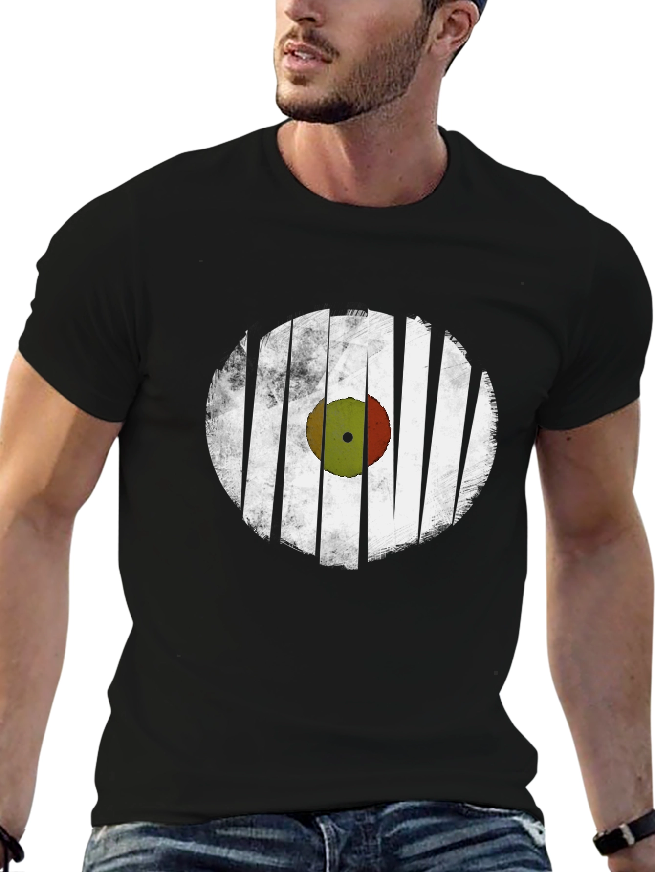 Black Retro Vinyl Record Graphic T-Shirt - Black view 6