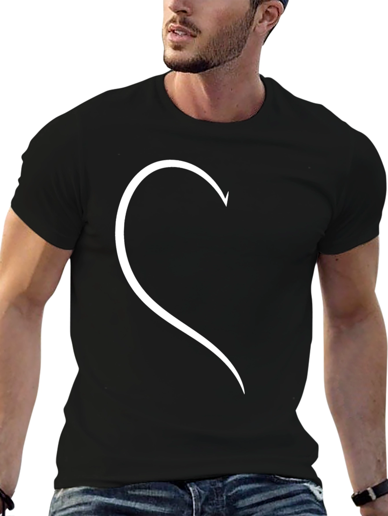 Black Matching Half Heart Couple T-Shirt - Black view 6