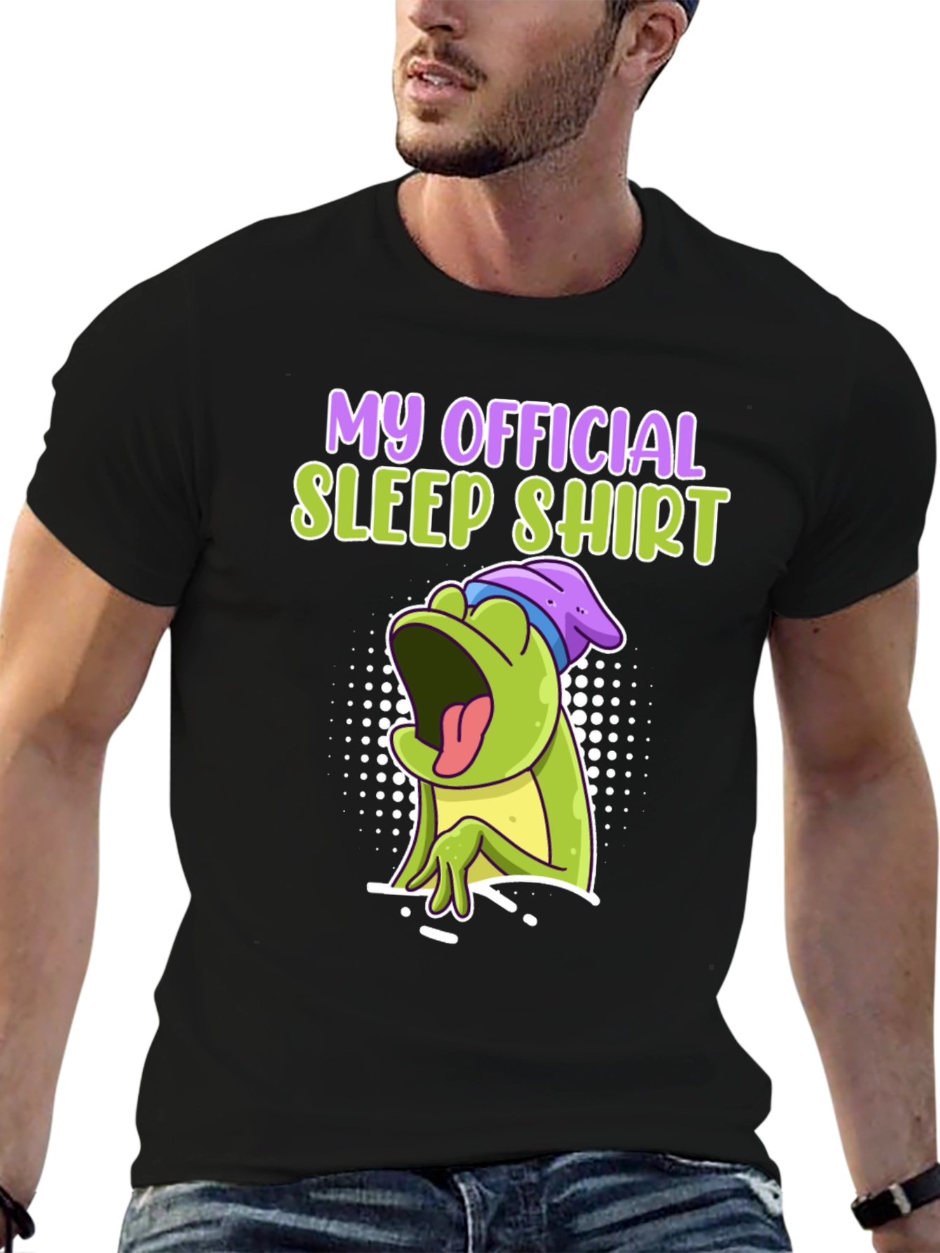 Black Official Sleep Shirt - Funny Frog Design view 6