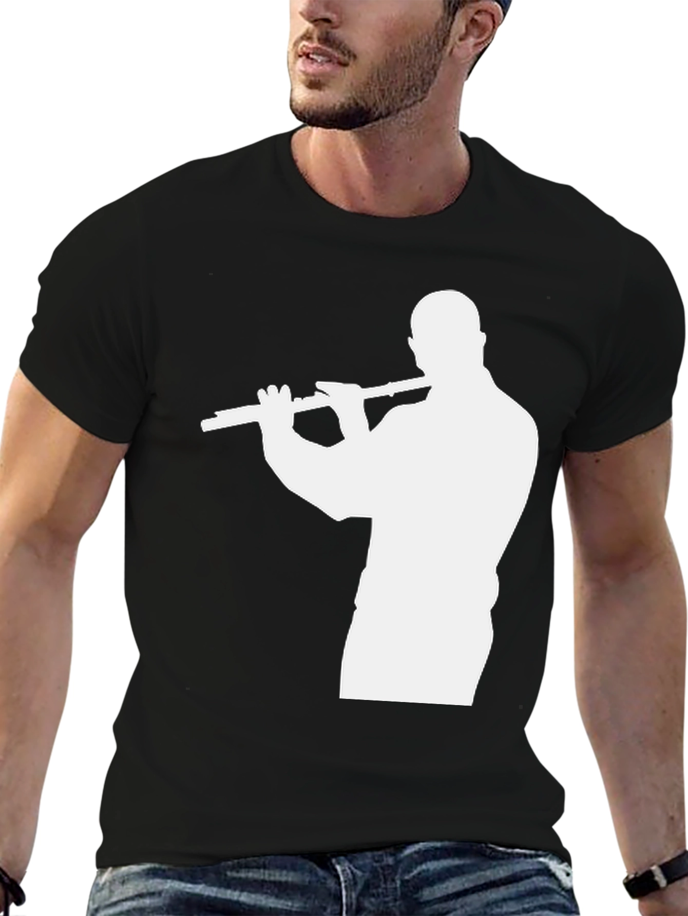 Black Flute Player T-Shirt - Cool Musician Tee view 6