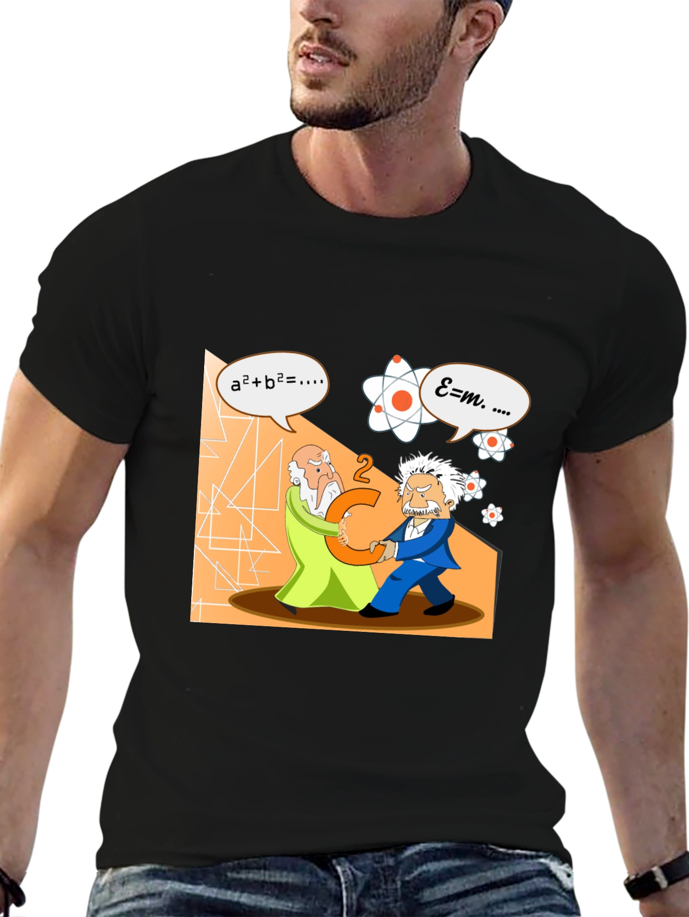 Black Science Humor T-Shirt: Einstein vs. Newton view 6