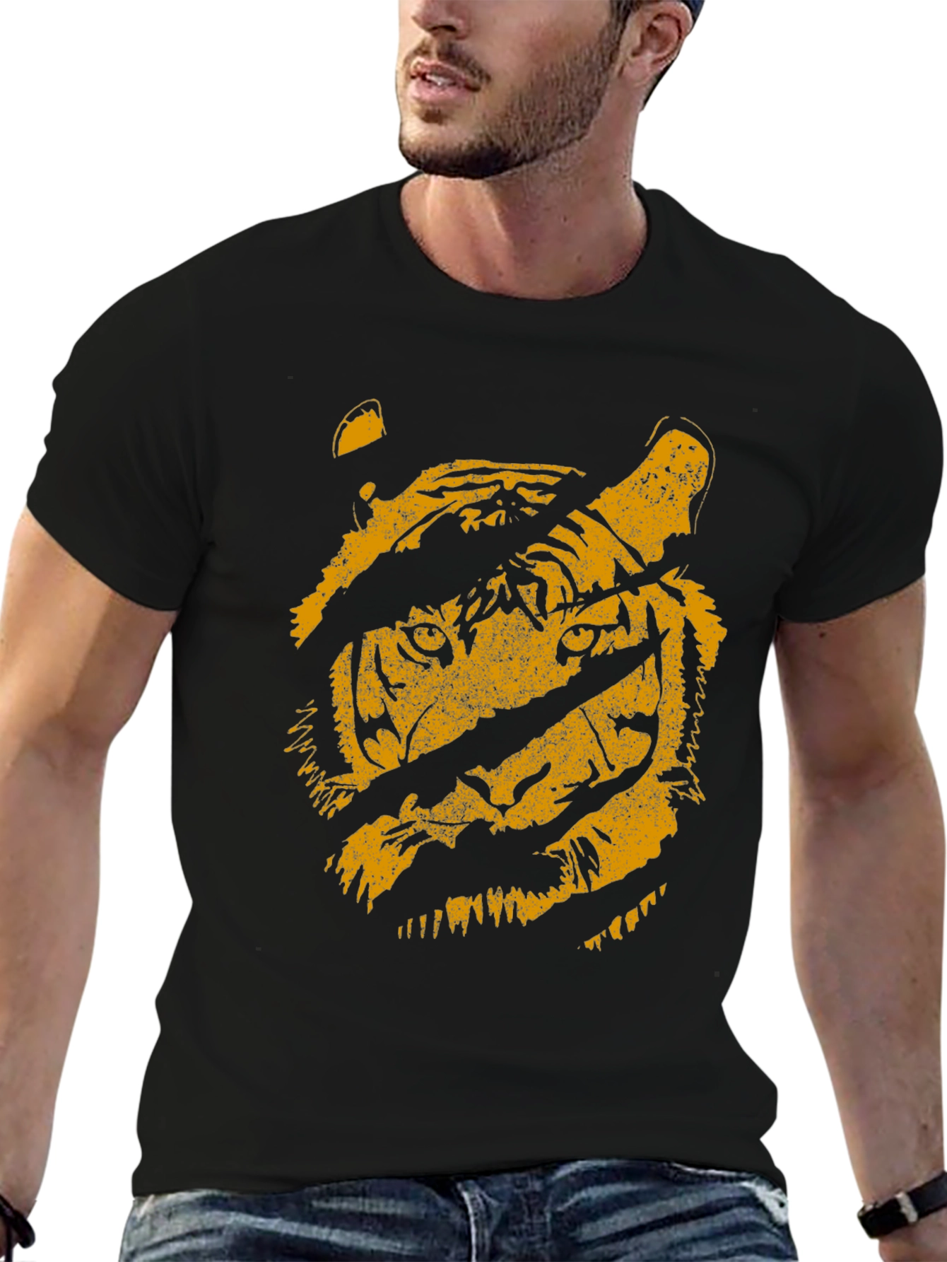 Black Men's Black Tiger Graphic T-Shirt view 6