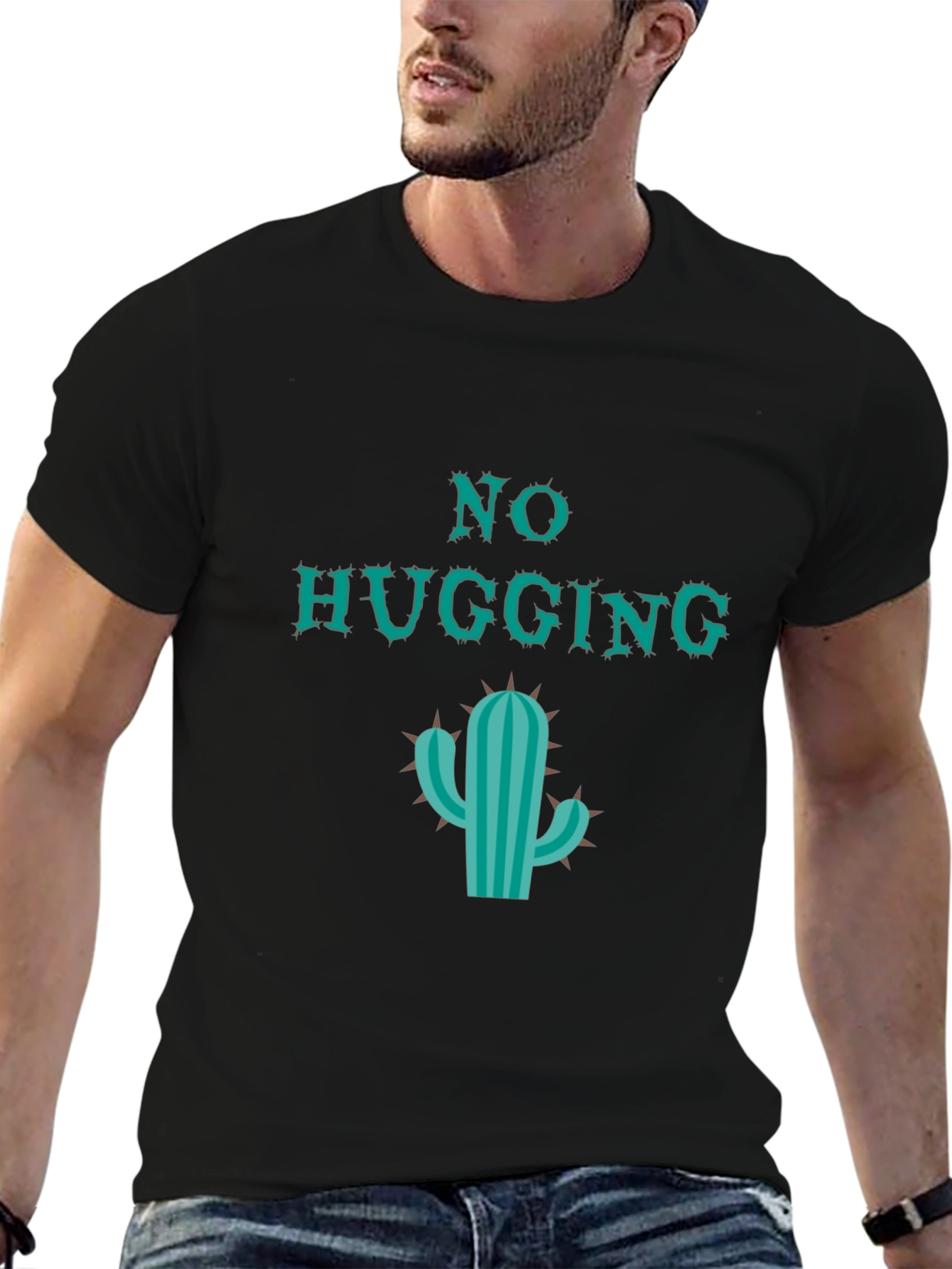 Black No Hugging Cactus Graphic Tee - Sarcastic Humor Shirt view 6