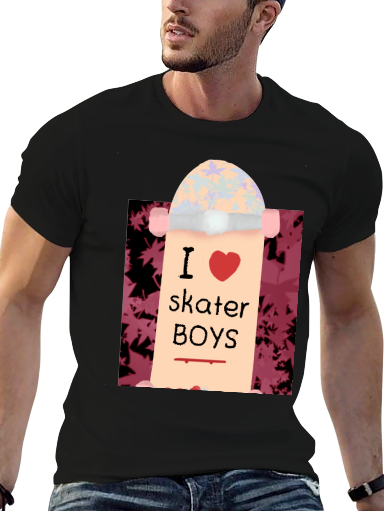 Black I Love Skater Boys T-Shirt | Unique Skateboard Tee view 6