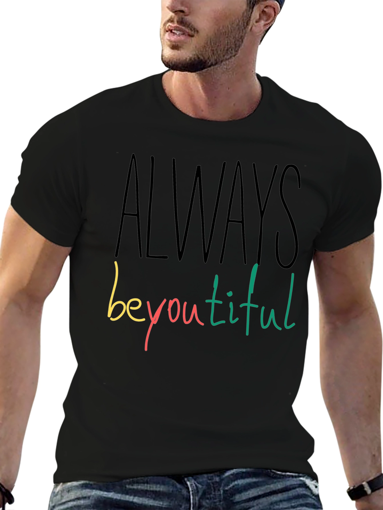 Black Always Beyoutiful Graphic Tee - Black Unisex T-Shirt view 6