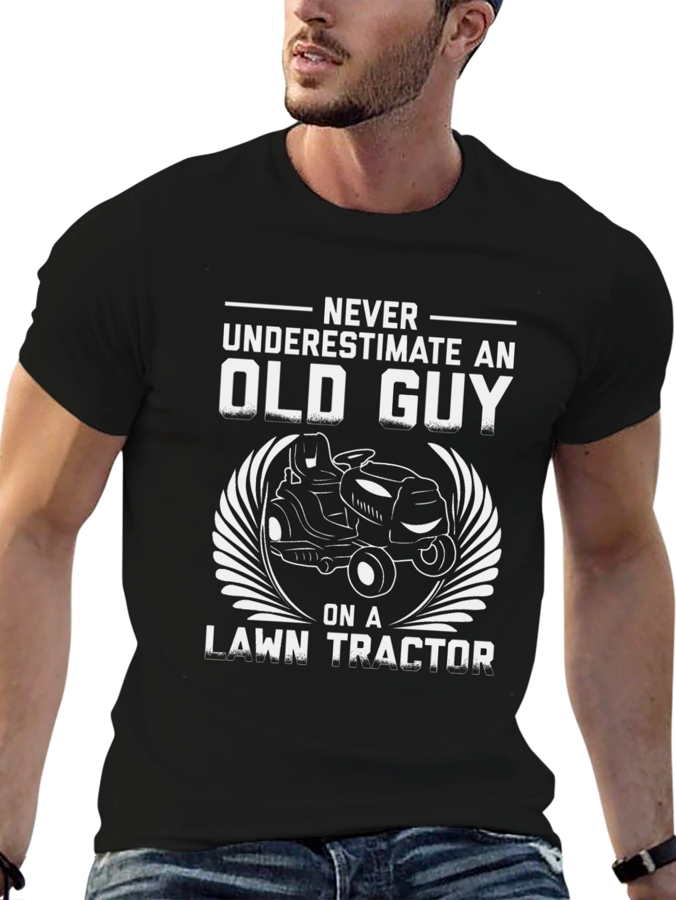 Black Never Underestimate Lawn Tractor T-Shirt view 6