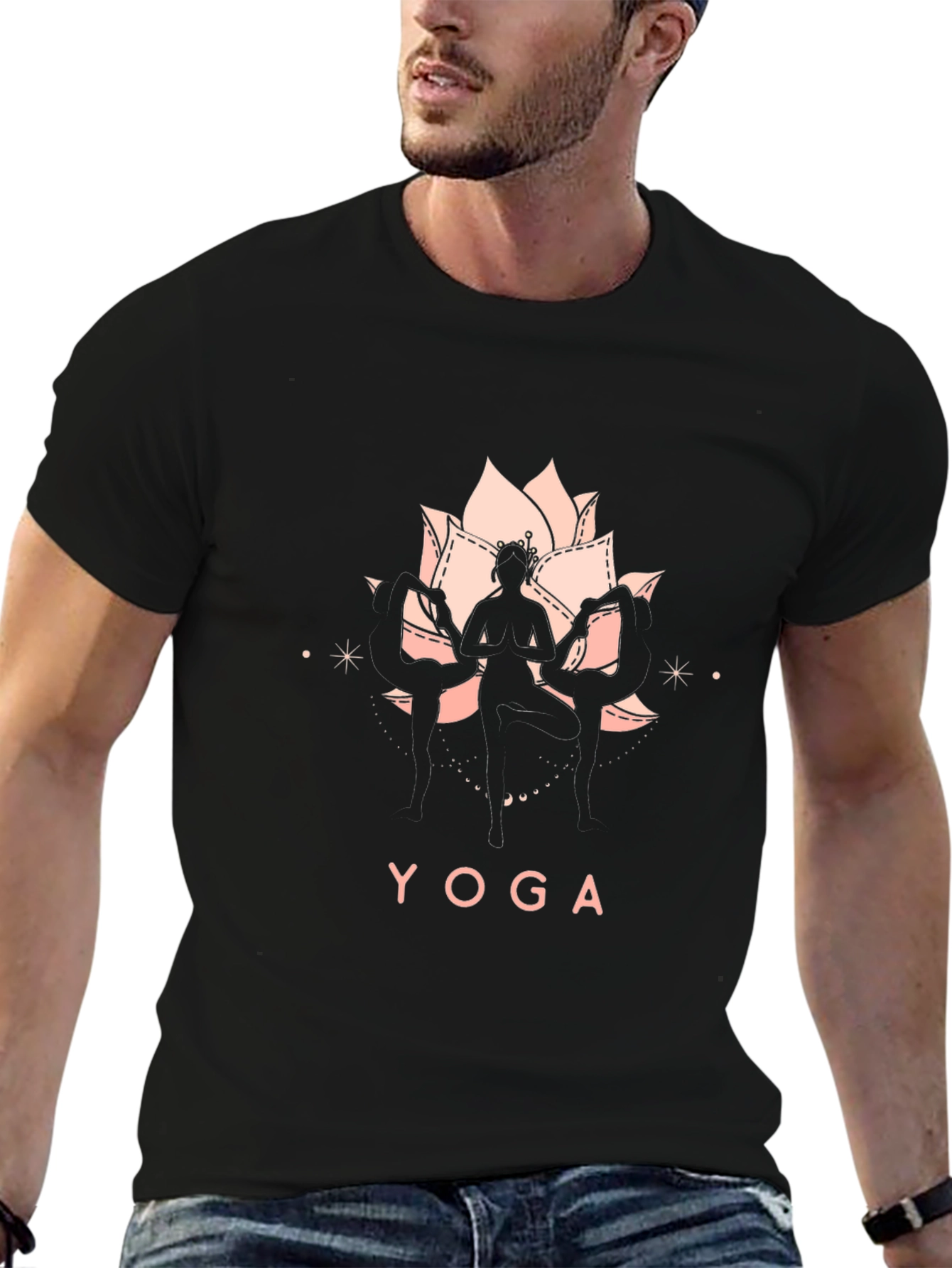 Black Yoga Graphic T-Shirt - Lotus Design view 6