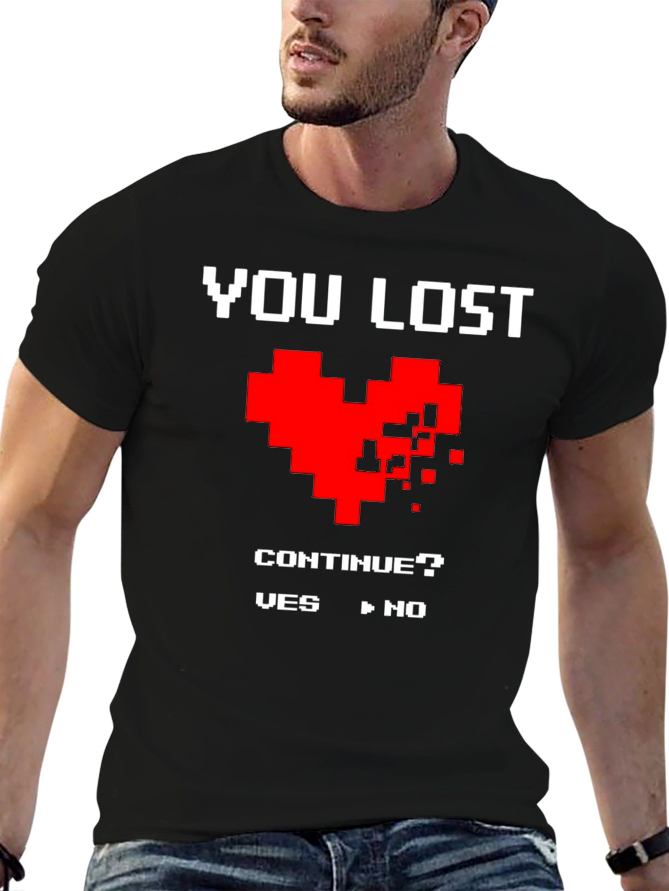 Black You Lost Heart Gamer T-Shirt view 6