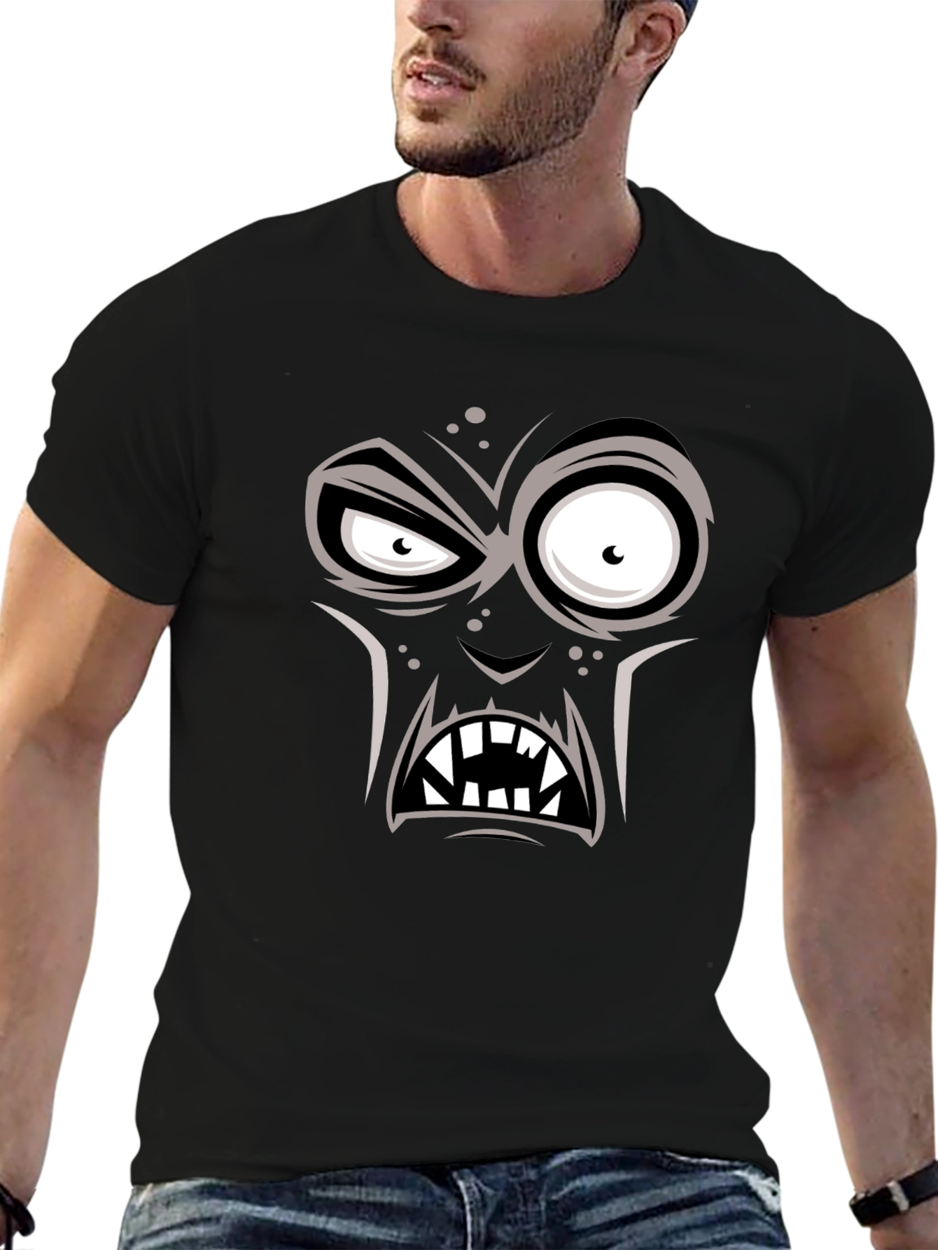Black Monster Face Graphic T-Shirt view 6