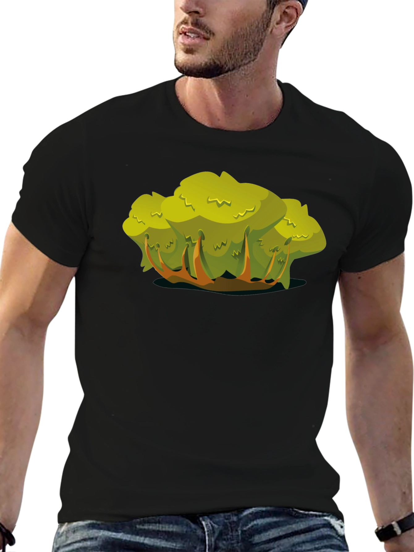 Black Cartoon Bush Black T-Shirt view 6