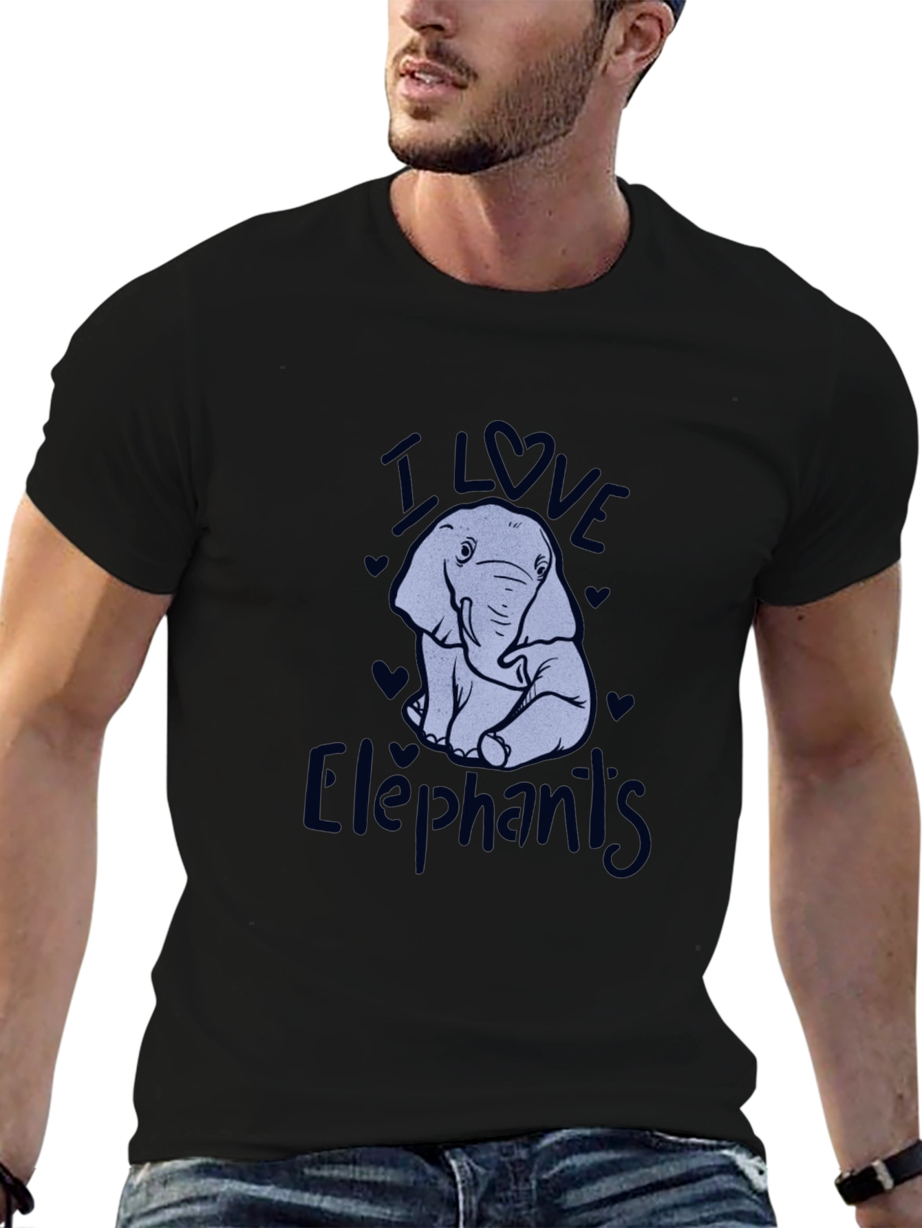 Black I Love Elephants Black Graphic T-Shirt view 6