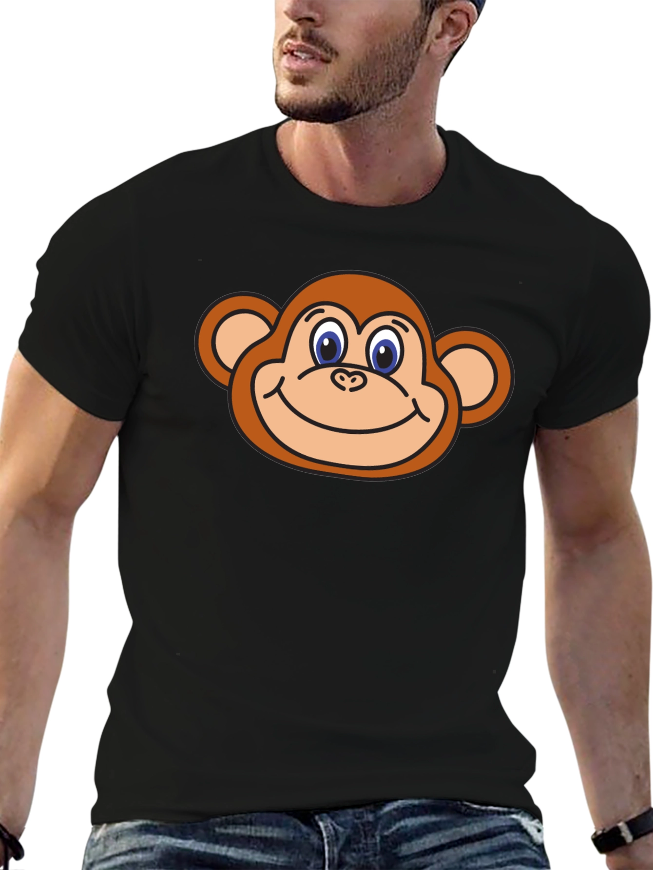 Black Monkey Face Graphic T-Shirt - Black Cotton Tee view 6