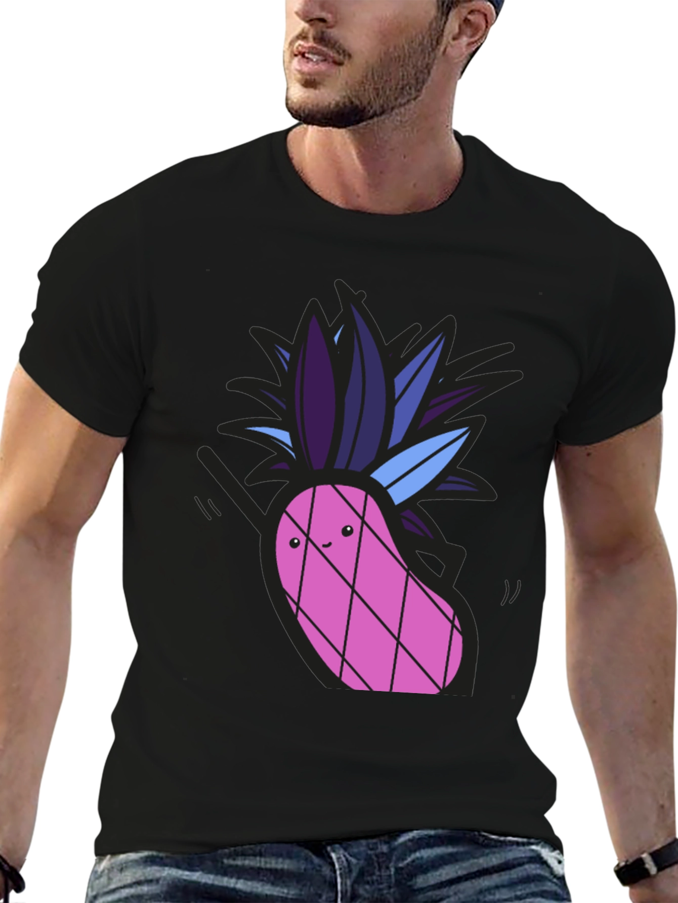 Black Funny Pineapple Graphic Tee - Black Cotton T-Shirt view 6