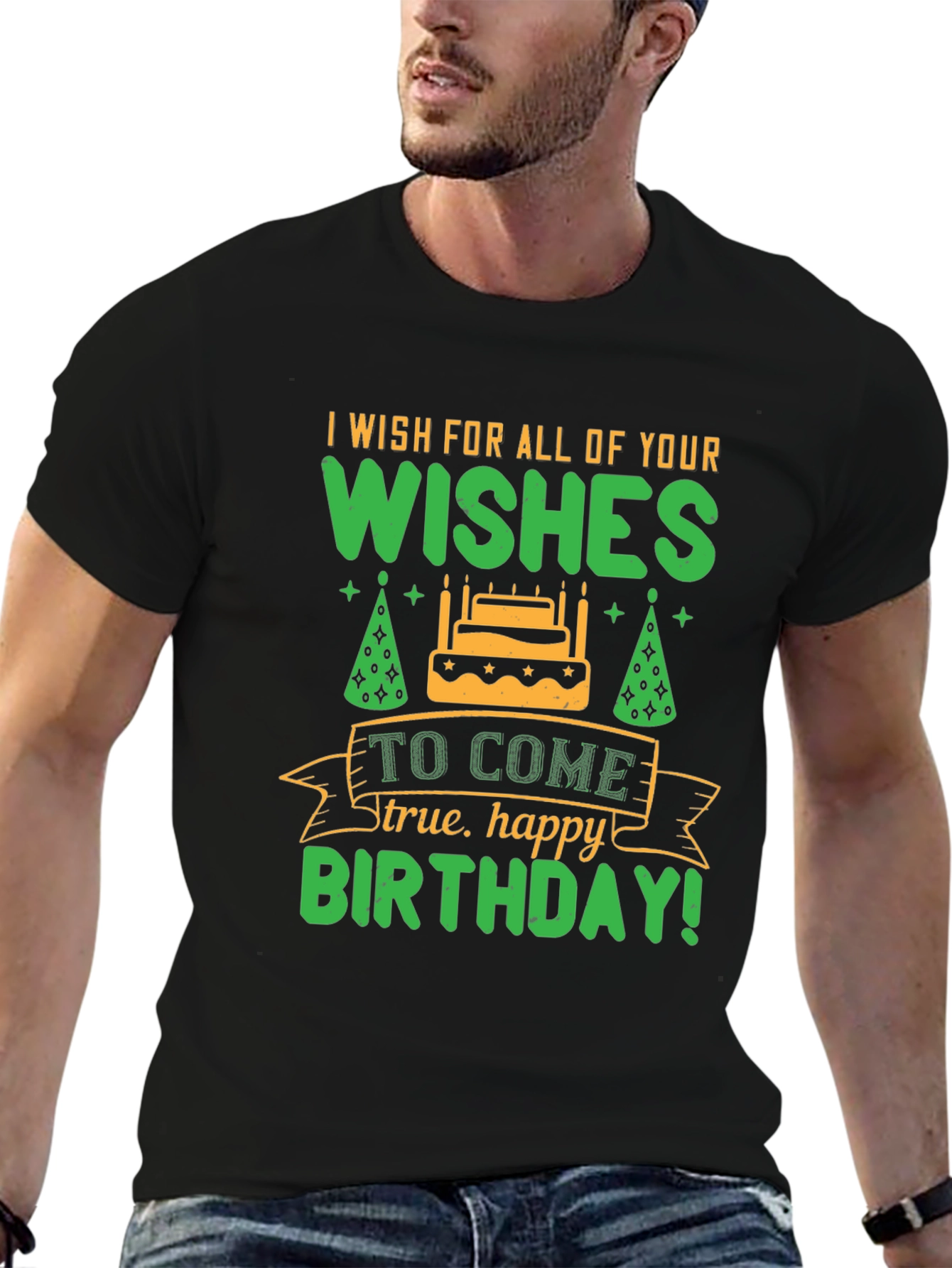 Black Birthday Wishes Graphic Tee - Black Cotton Shirt view 6