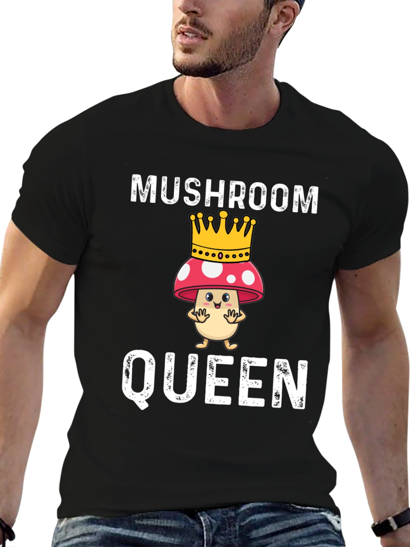Black Mushroom Queen Funny Graphic T-Shirt view 6