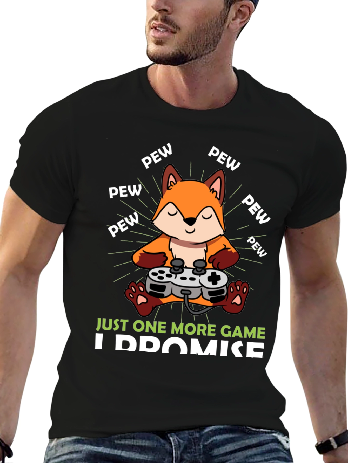 Black Just One More Game Fox Gamer T-Shirt view 6