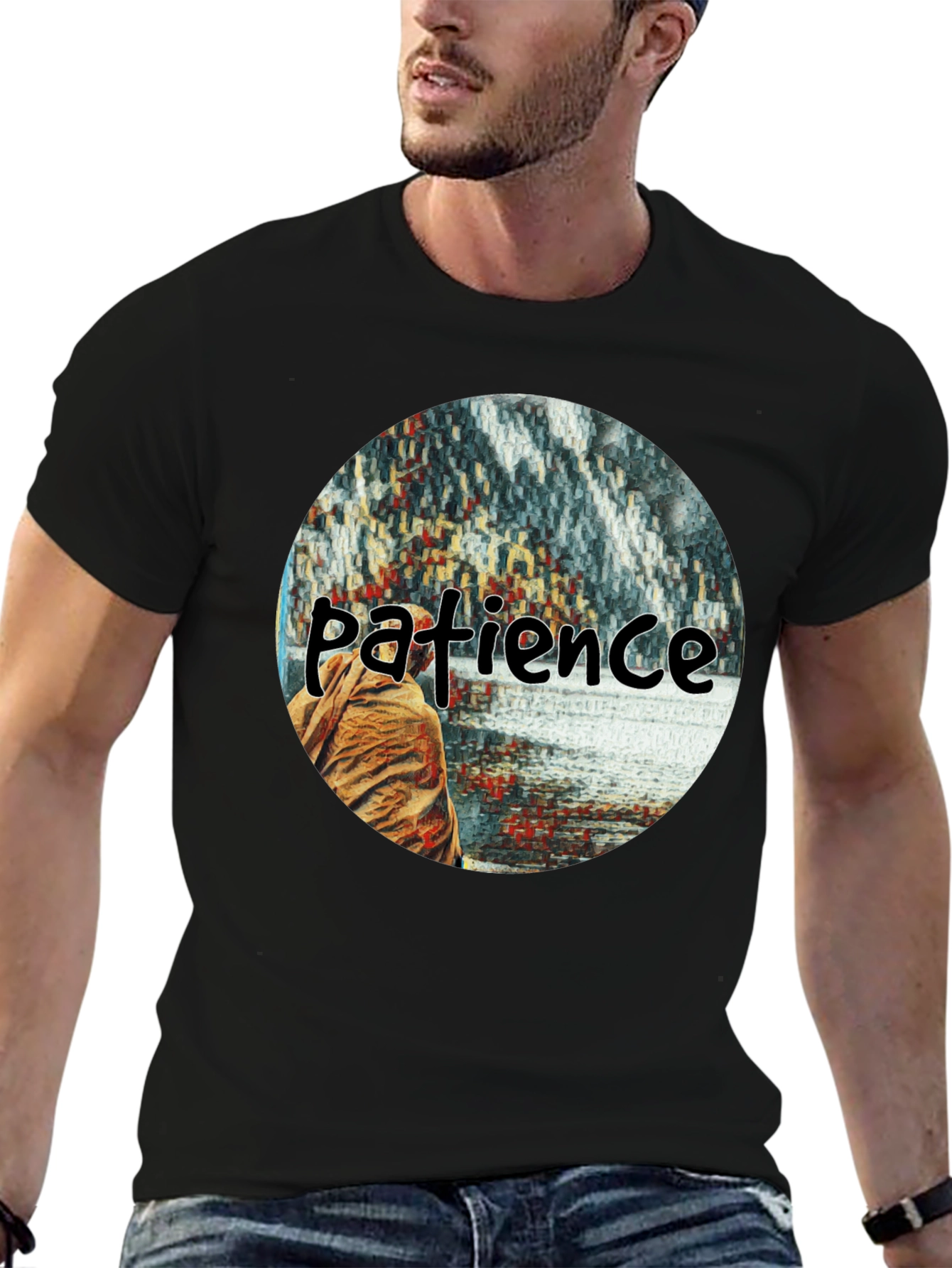Black Patience Graphic T-Shirt - Black Crew Neck Tee view 6