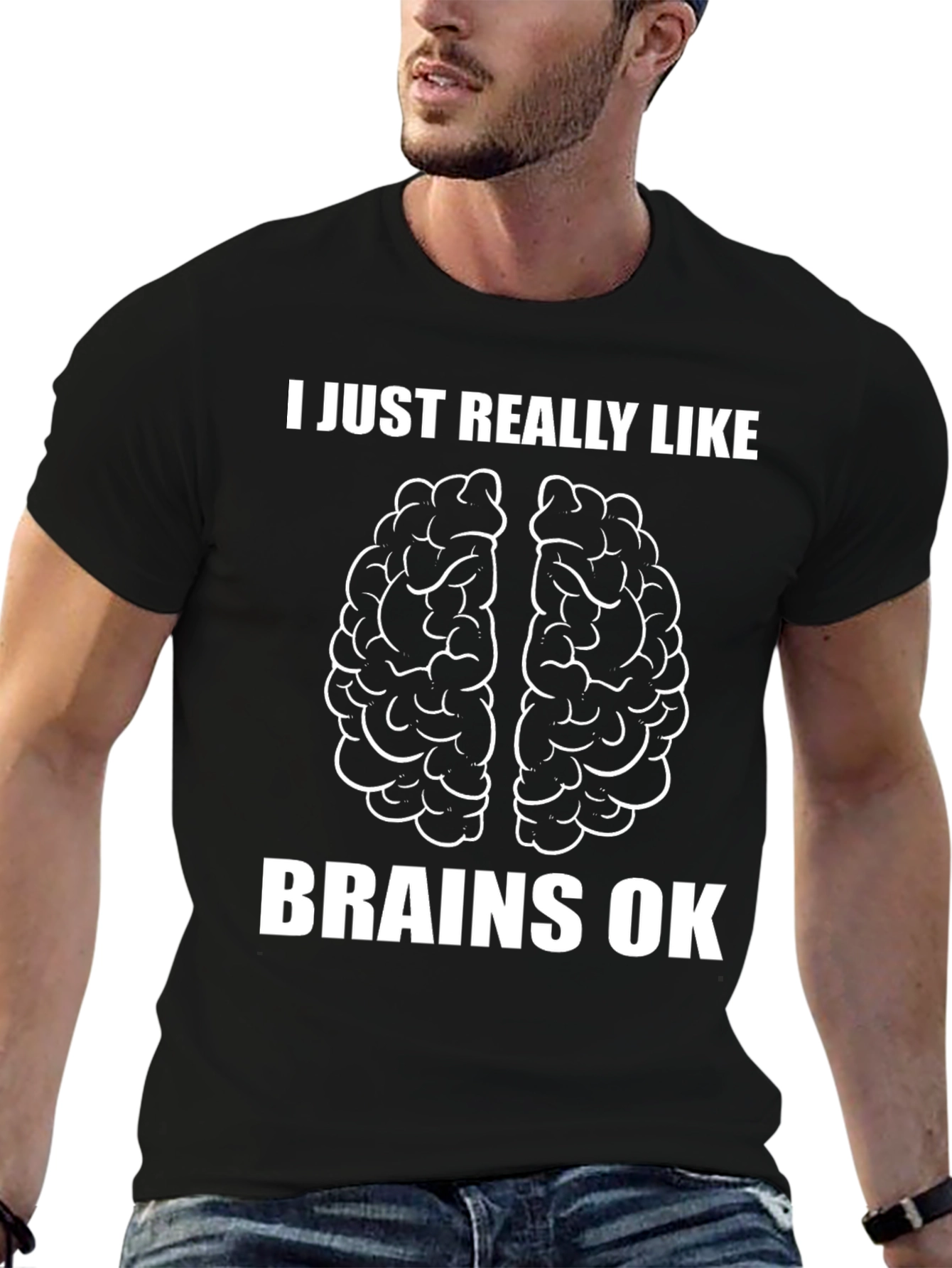 Black I Just Really Like Brains OK T-Shirt view 6