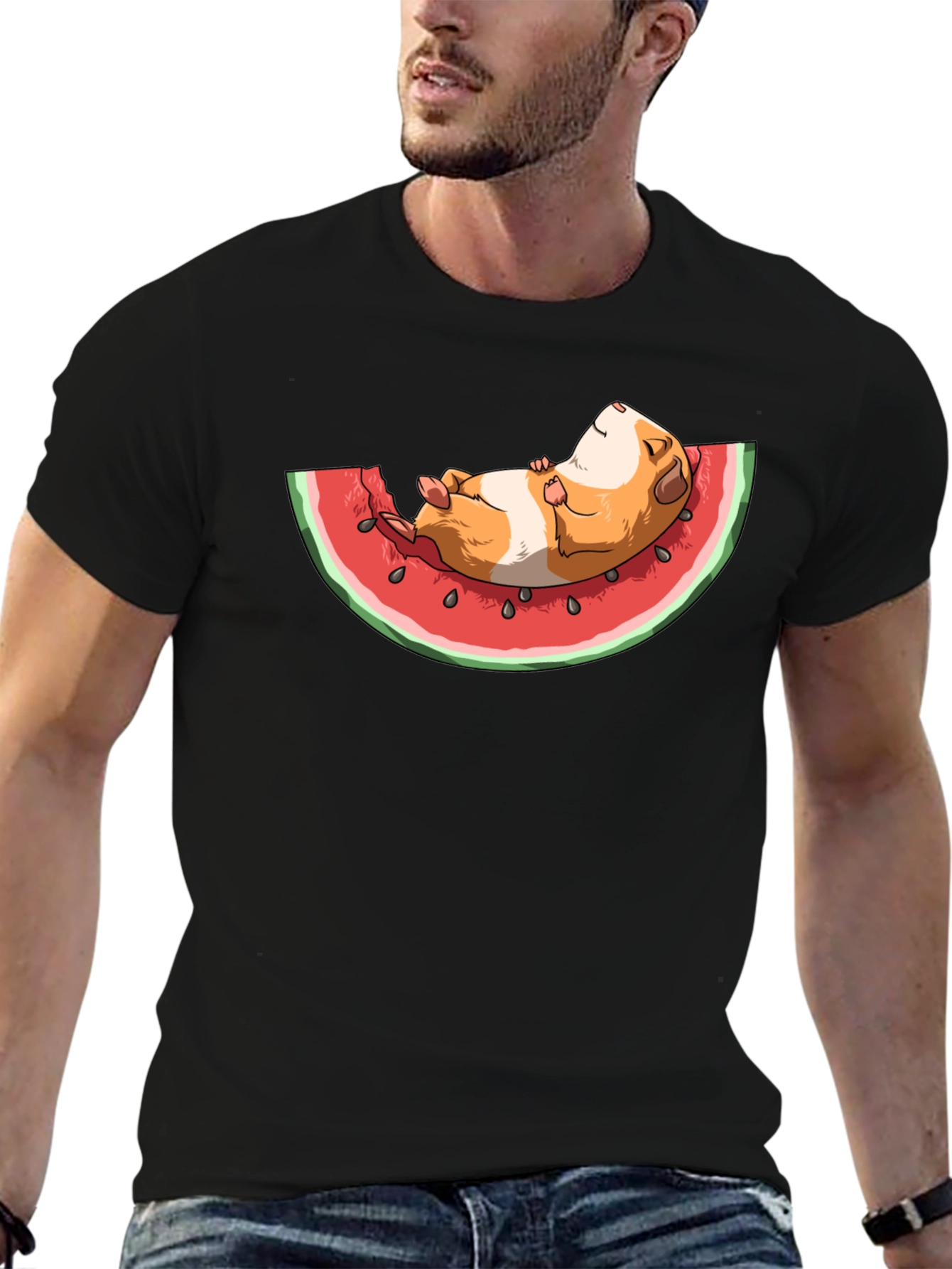 Black Guinea Pig Watermelon T-Shirt view 6