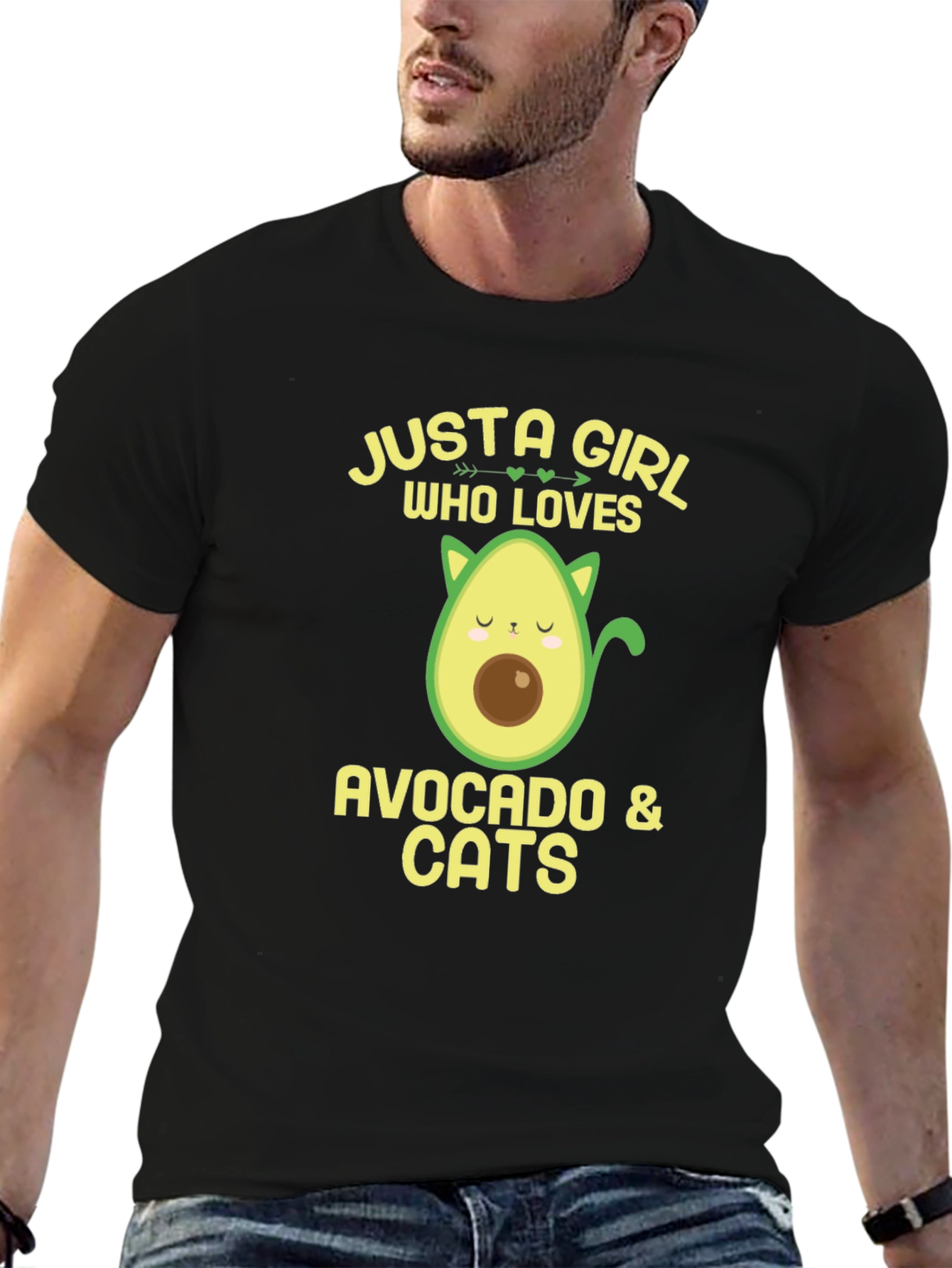 Black Avocado & Cats T-Shirt - Just A Girl Who Loves Them! view 6
