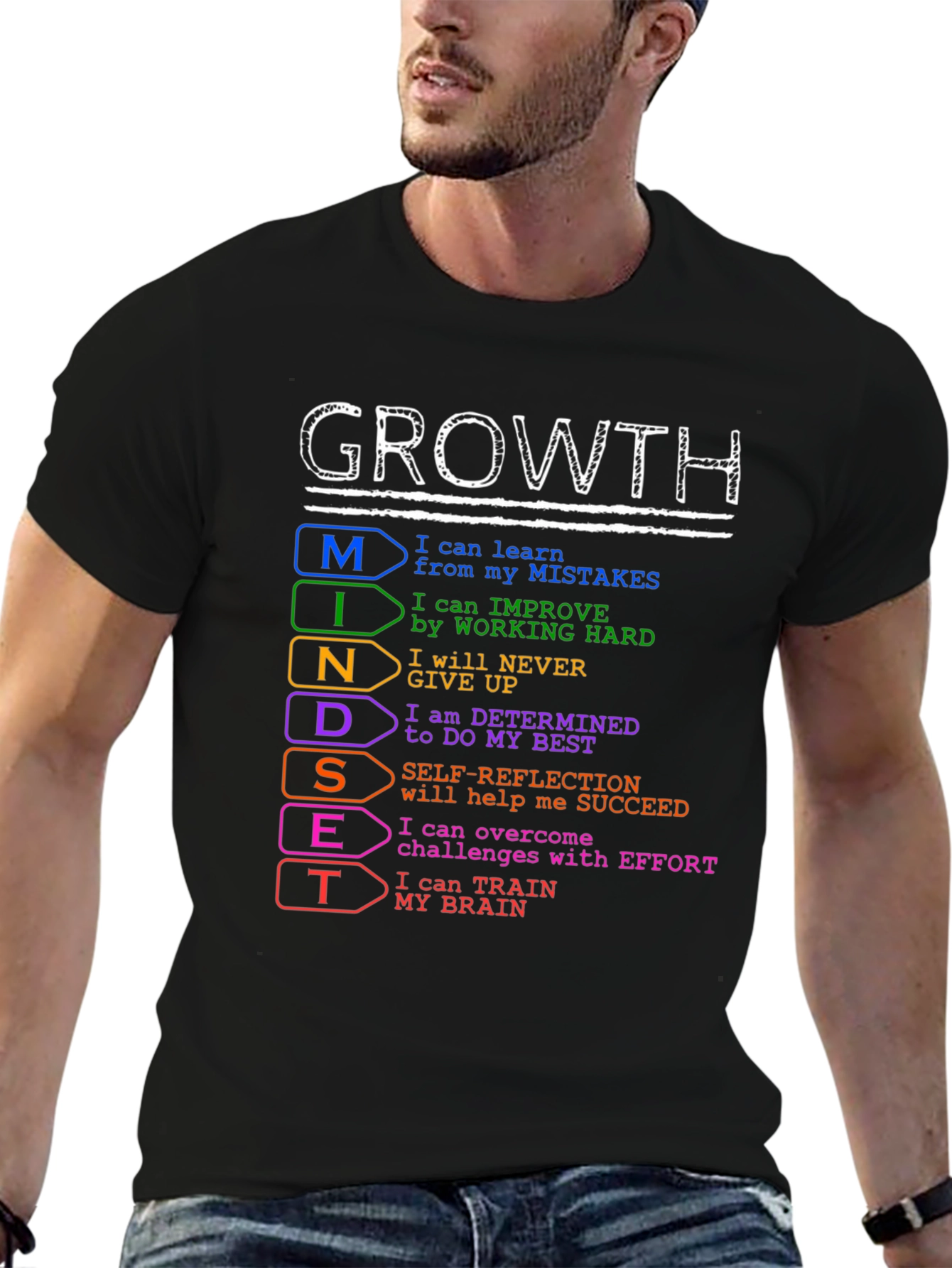 Black Growth Mindset T-Shirt - Motivational Positive Thinking Tee view 6