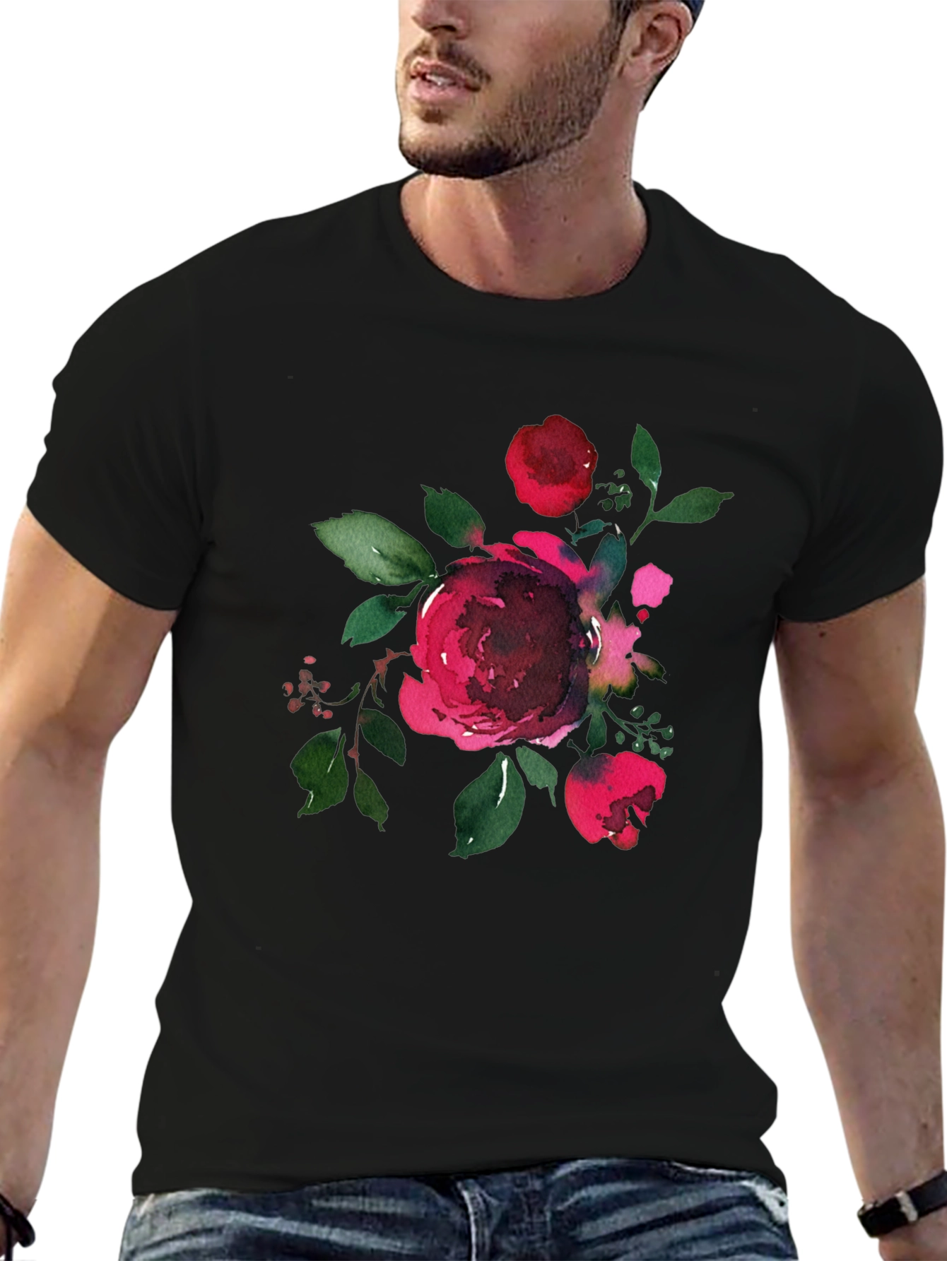 Black Floral Print Black T-Shirt view 6