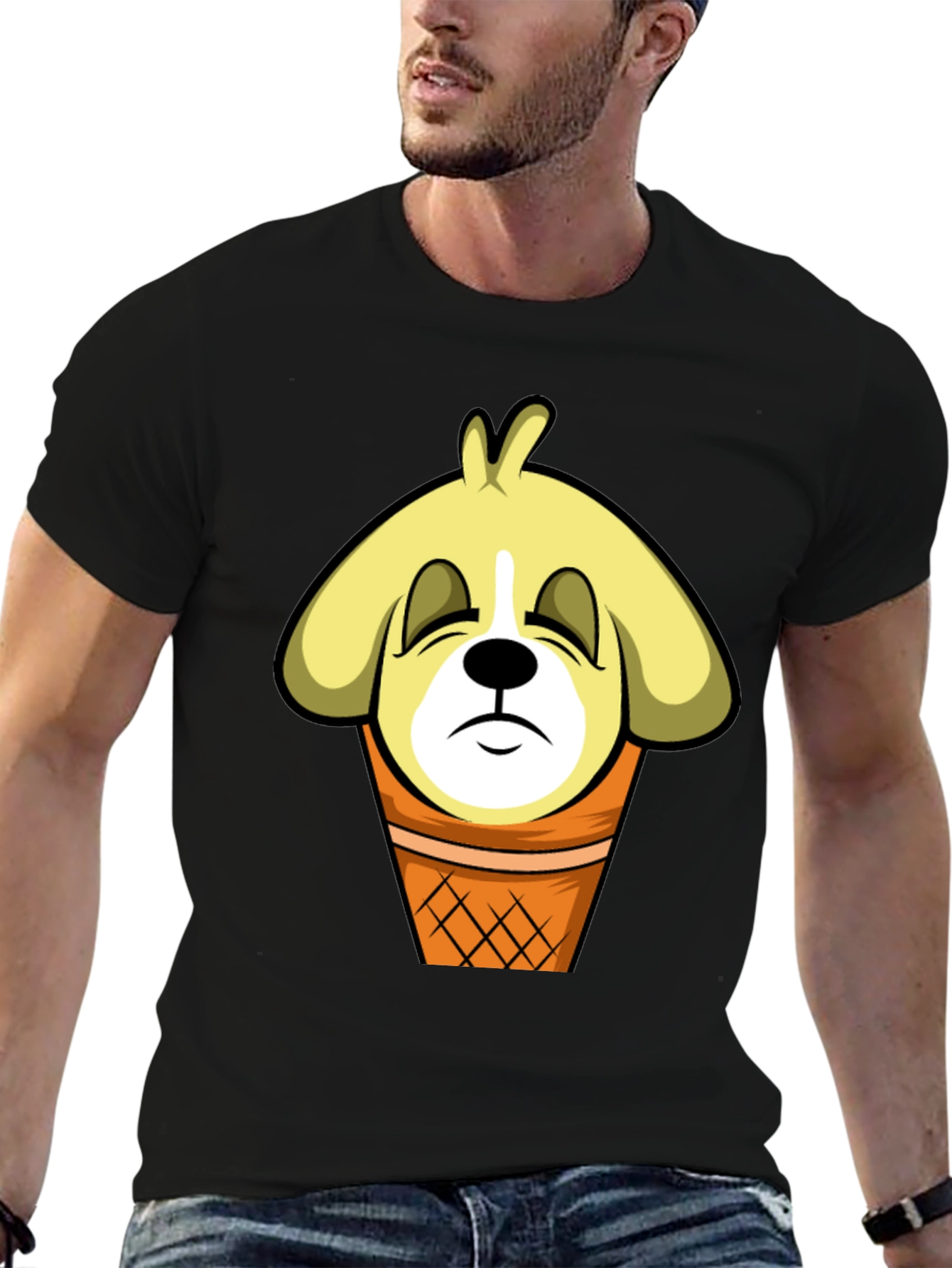 Black Funny Dog Ice Cream Cone T-Shirt view 6