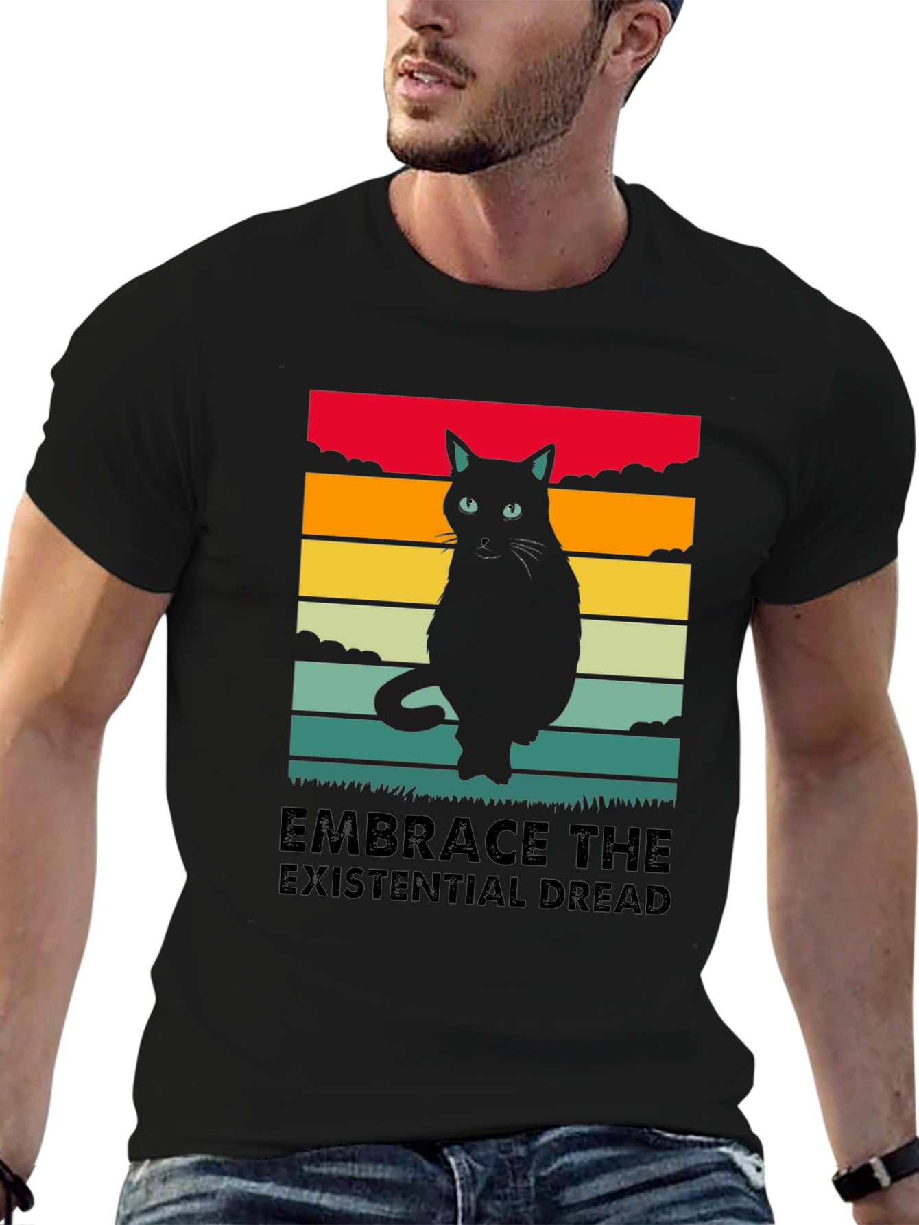 Black Embrace the Existential Dread Cat T-Shirt view 6