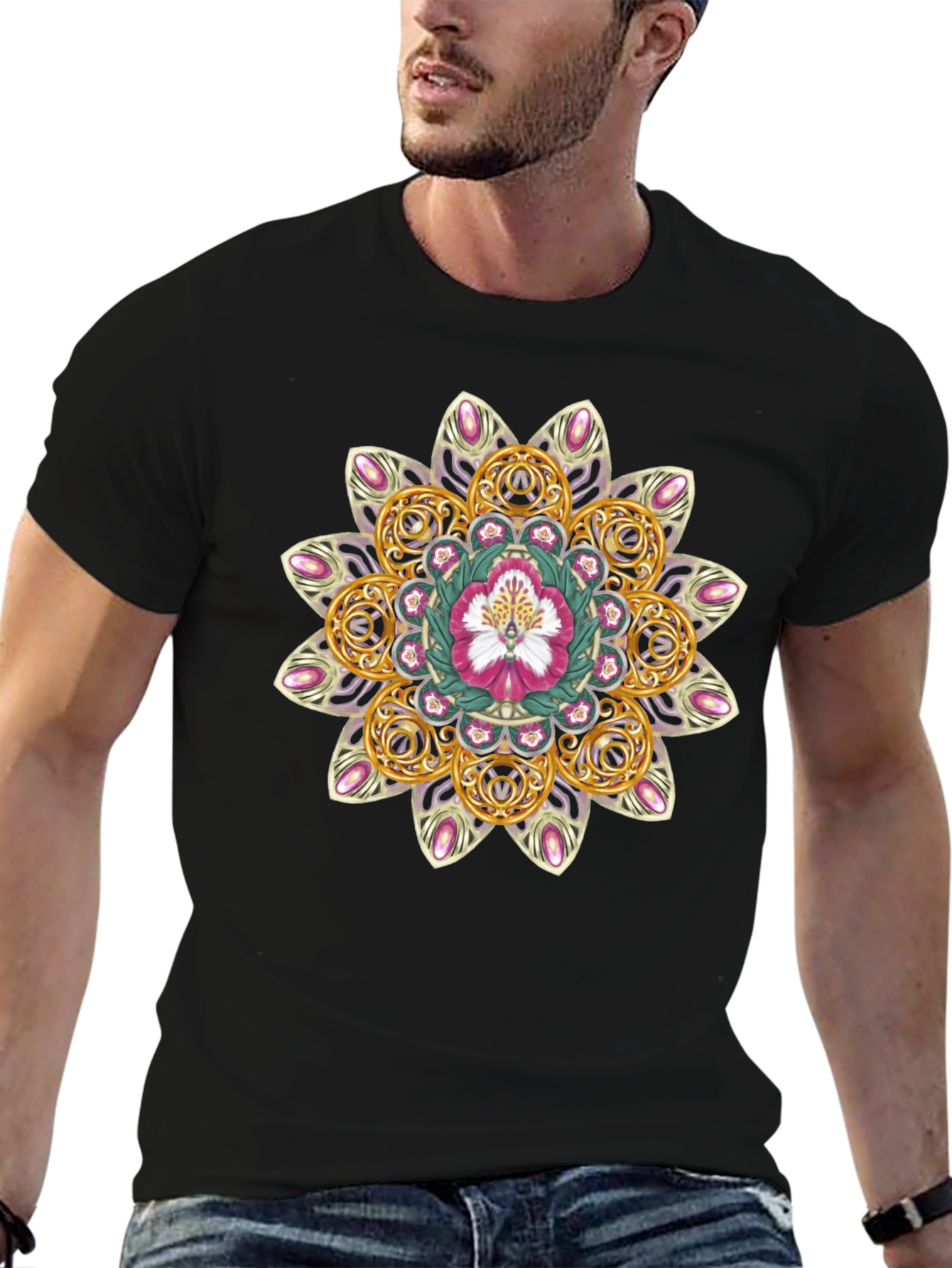 Black Floral Mandala Graphic Tee - Stylish Comfort view 6