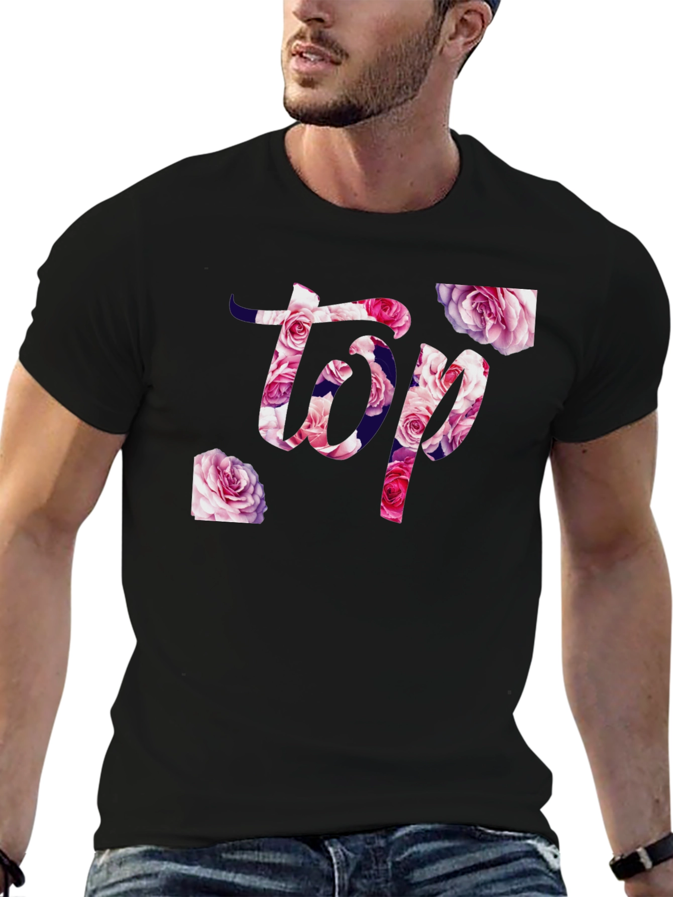 Black Floral Top T-Shirt - Stylish Graphic Tee view 6