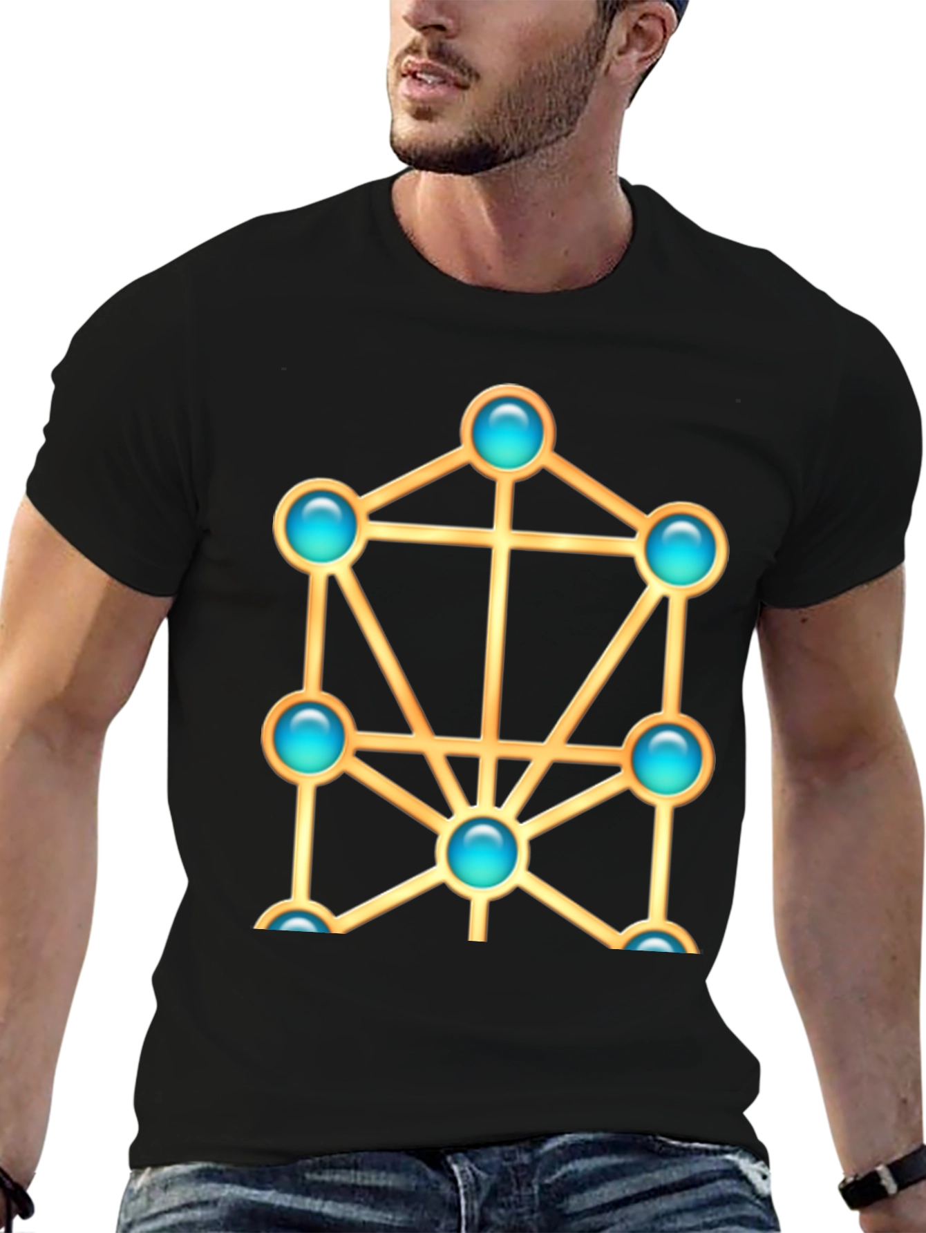 Black Geometric Design T-Shirt view 6
