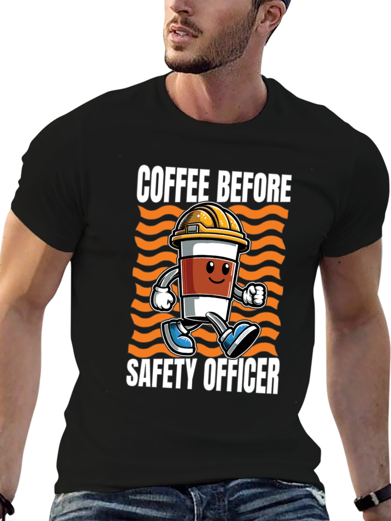 Black Coffee Before Safety Officer T-Shirt view 6