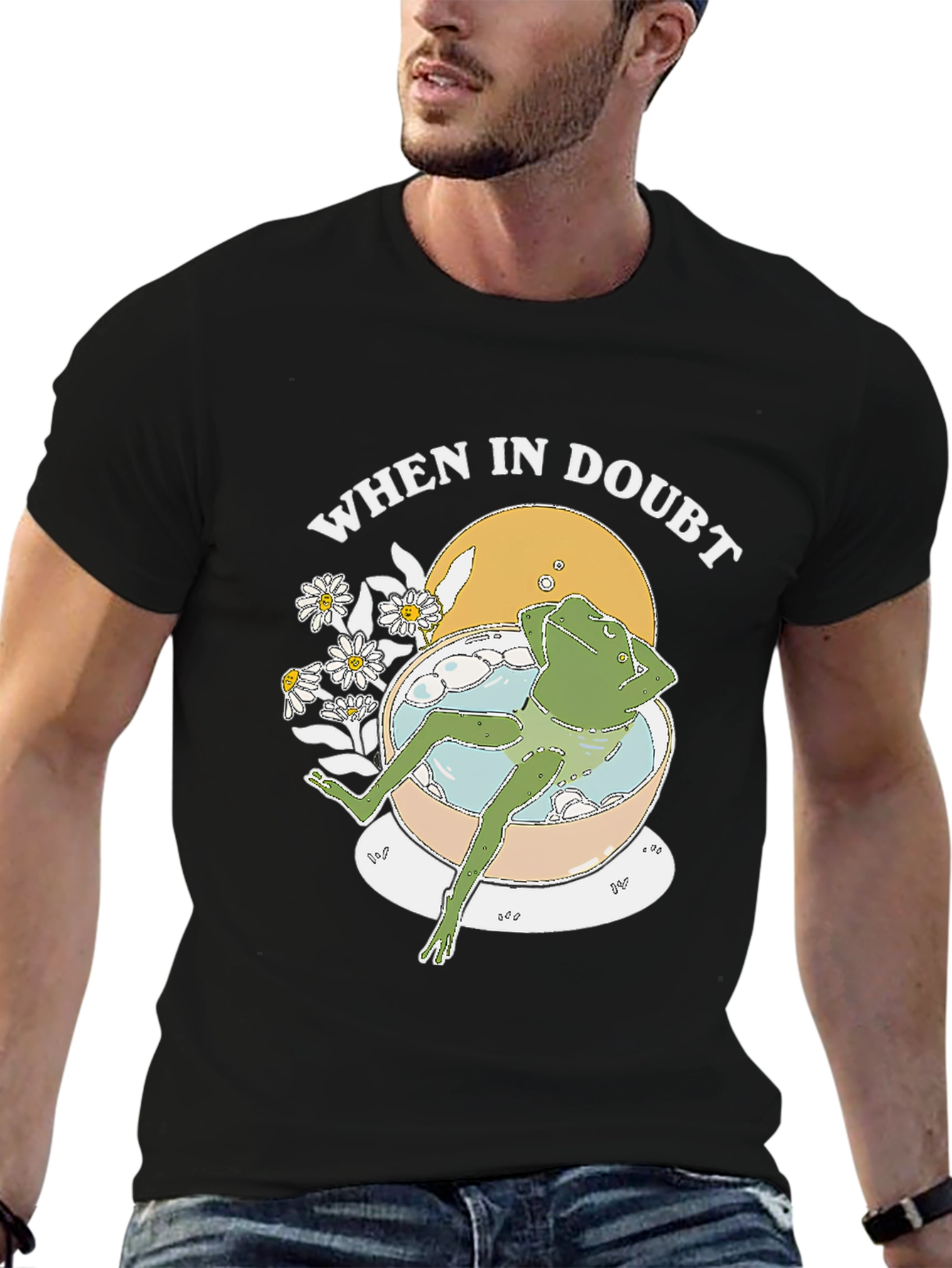 Black Relaxing Frog in Tub Graphic T-Shirt - Comfy Tee view 6