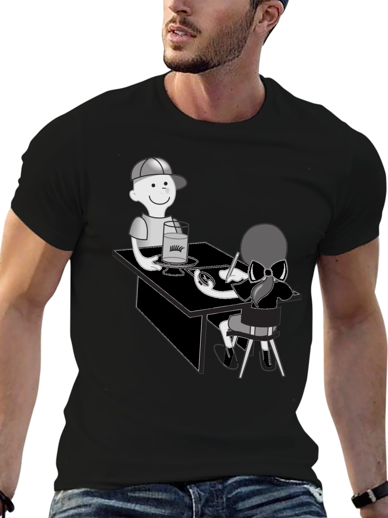 Black Cartoon Graphic T-Shirt - Artist Theme view 6