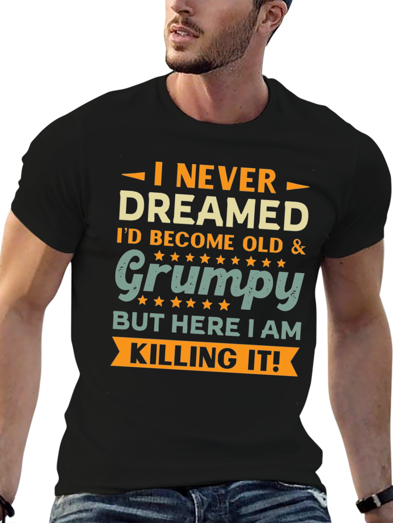 Black Funny Old & Grumpy T-Shirt view 6