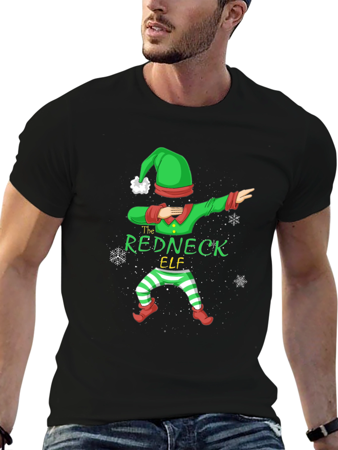 Black Redneck Elf Dabbing Graphic Tee view 6