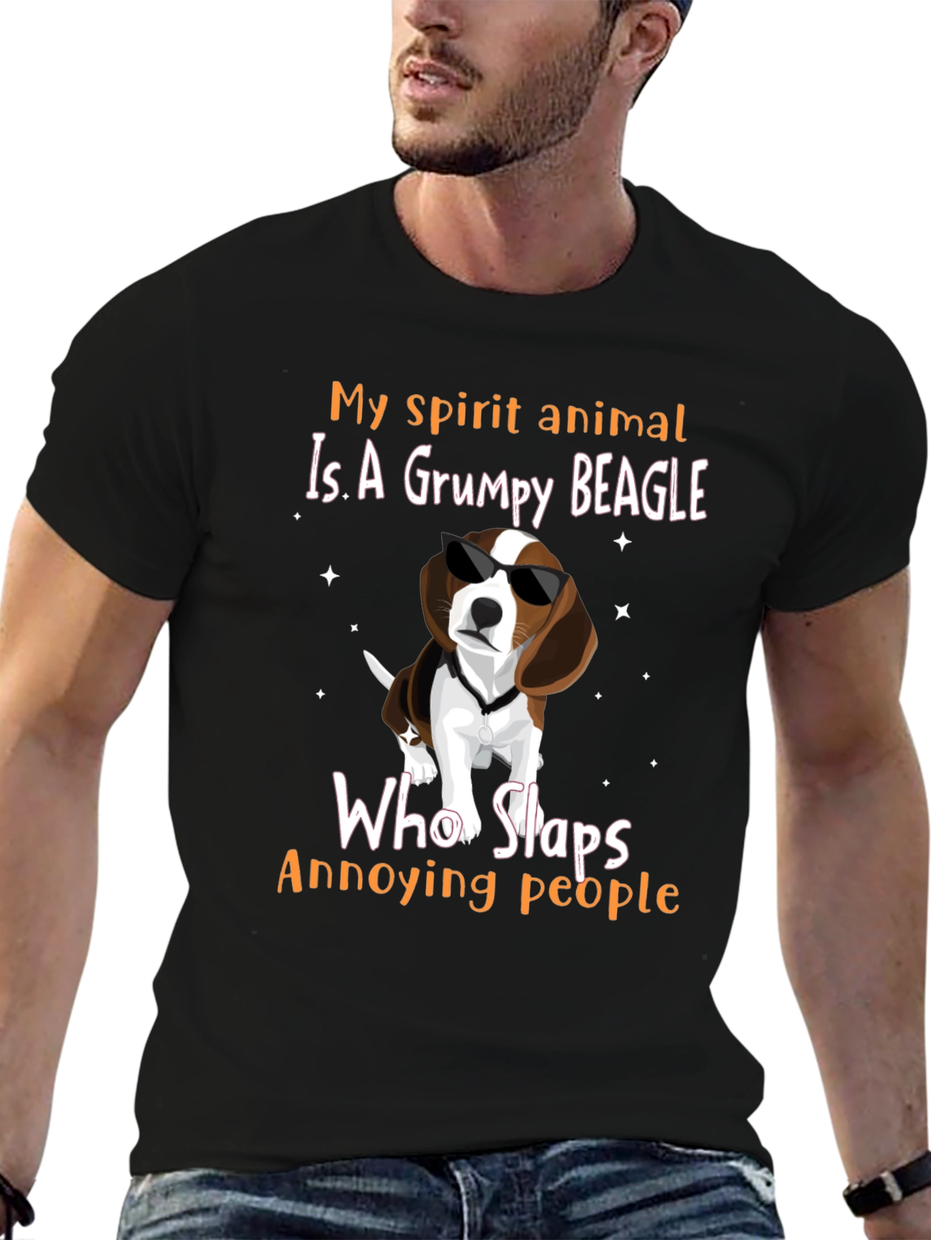 Black Grumpy Beagle T-Shirt - "My Spirit Animal Slaps Annoying People" view 6
