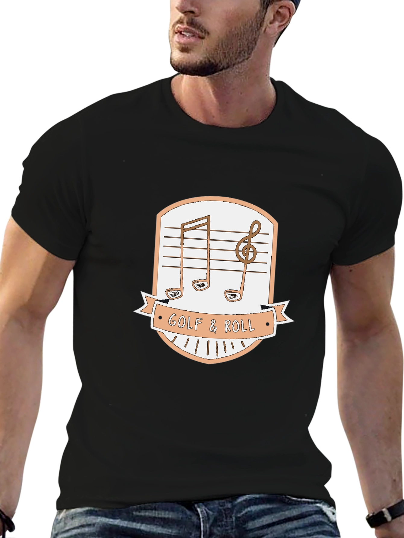 Black Golf & Roll Graphic Tee - Music Golf Lover Shirt view 6
